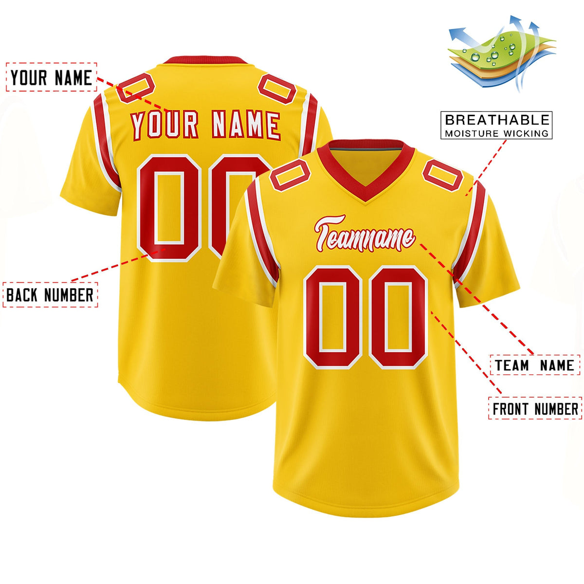 Custom Gold Personalized Shoulder Cut Two-Tone Authentic American Football Jersey