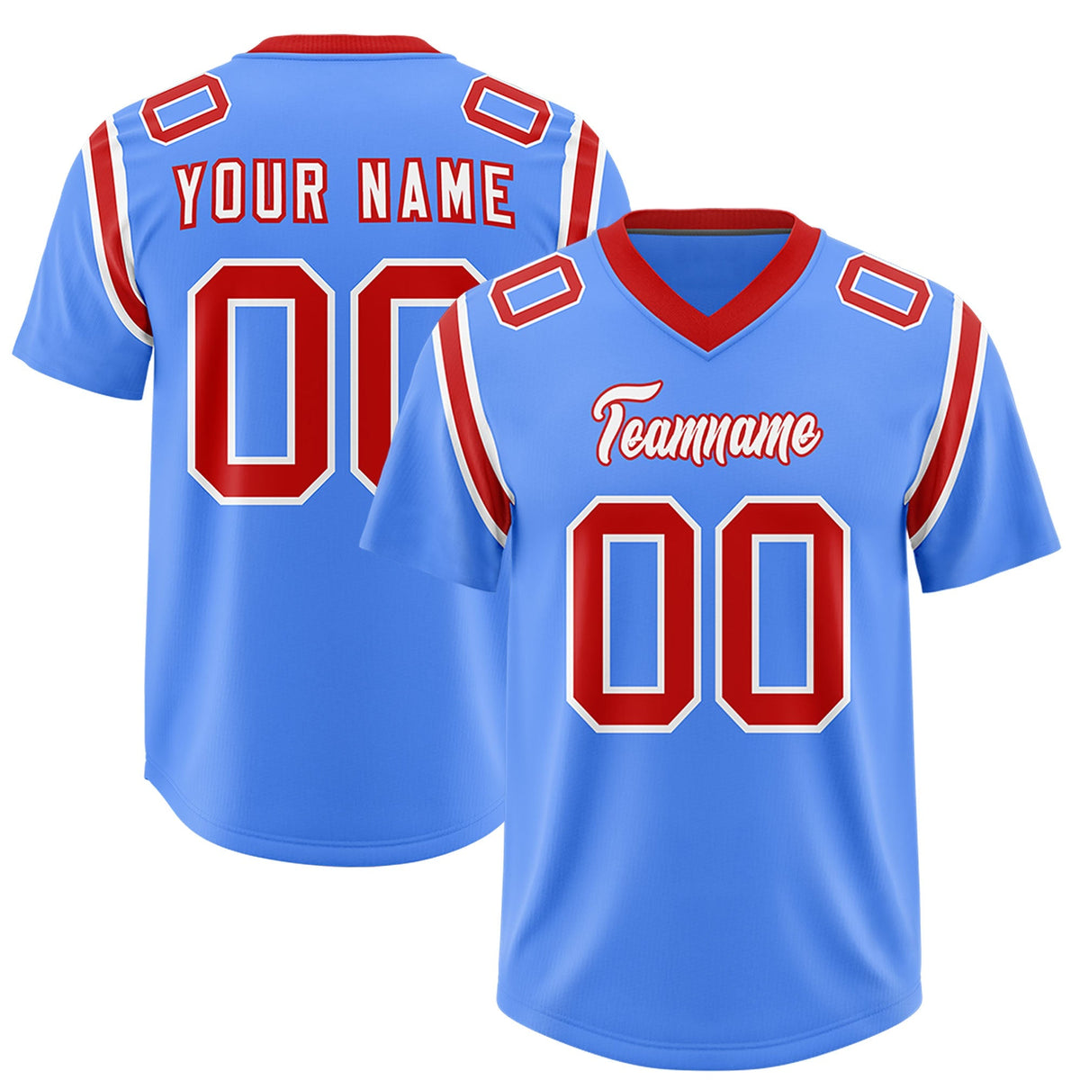 Custom Powder Blue Personalized Shoulder Cut Two-Tone Authentic American Football Jersey