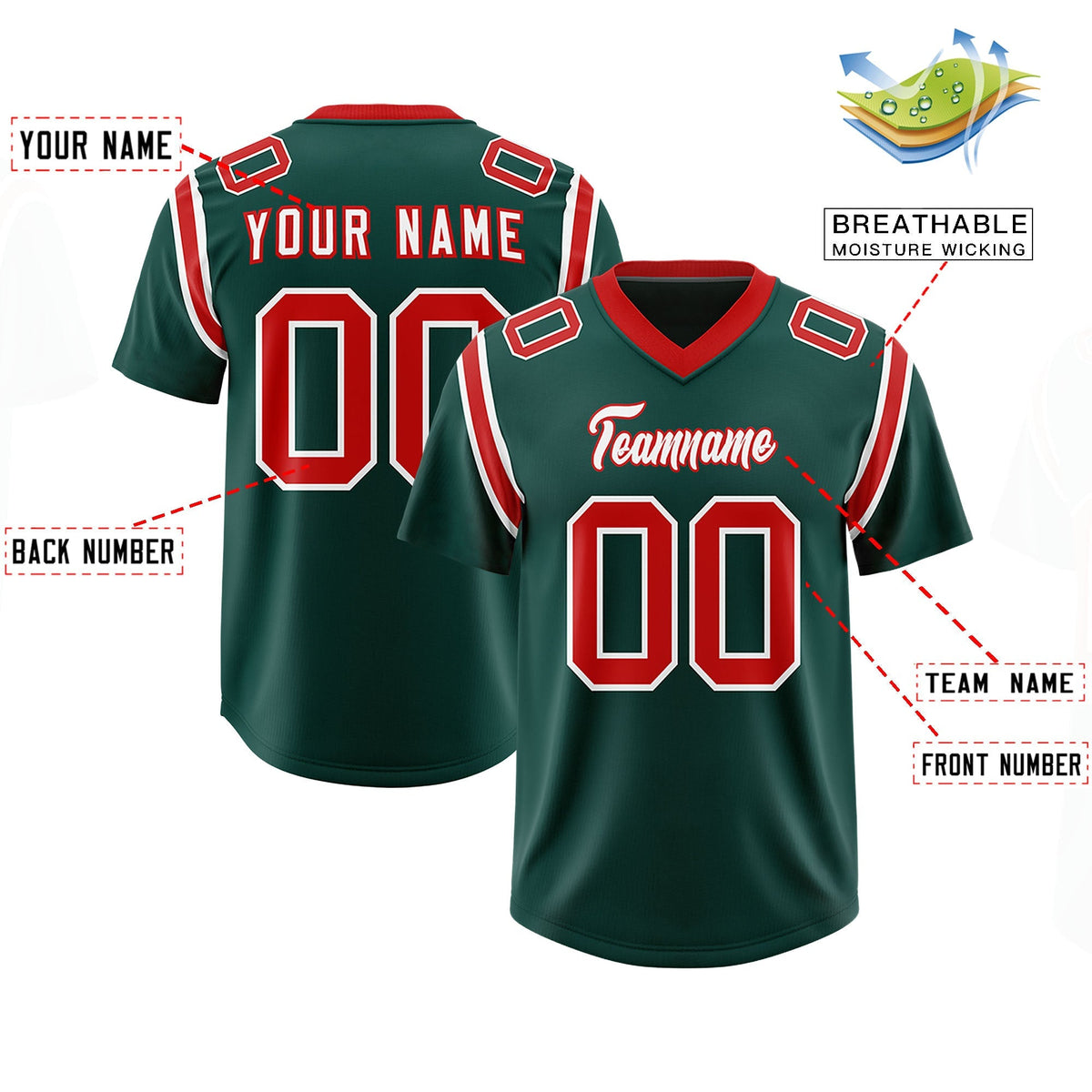 Custom Midnight Green Personalized Shoulder Cut Two-Tone Authentic American Football Jersey