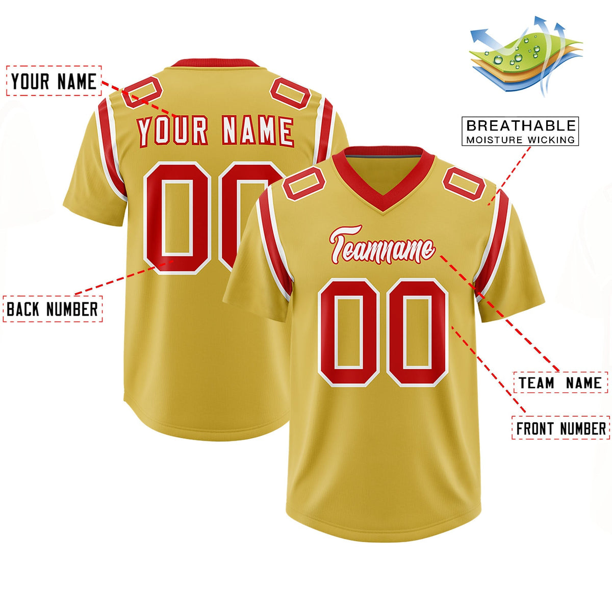 Custom Old Gold Personalized Shoulder Cut Two-Tone Authentic American Football Jersey