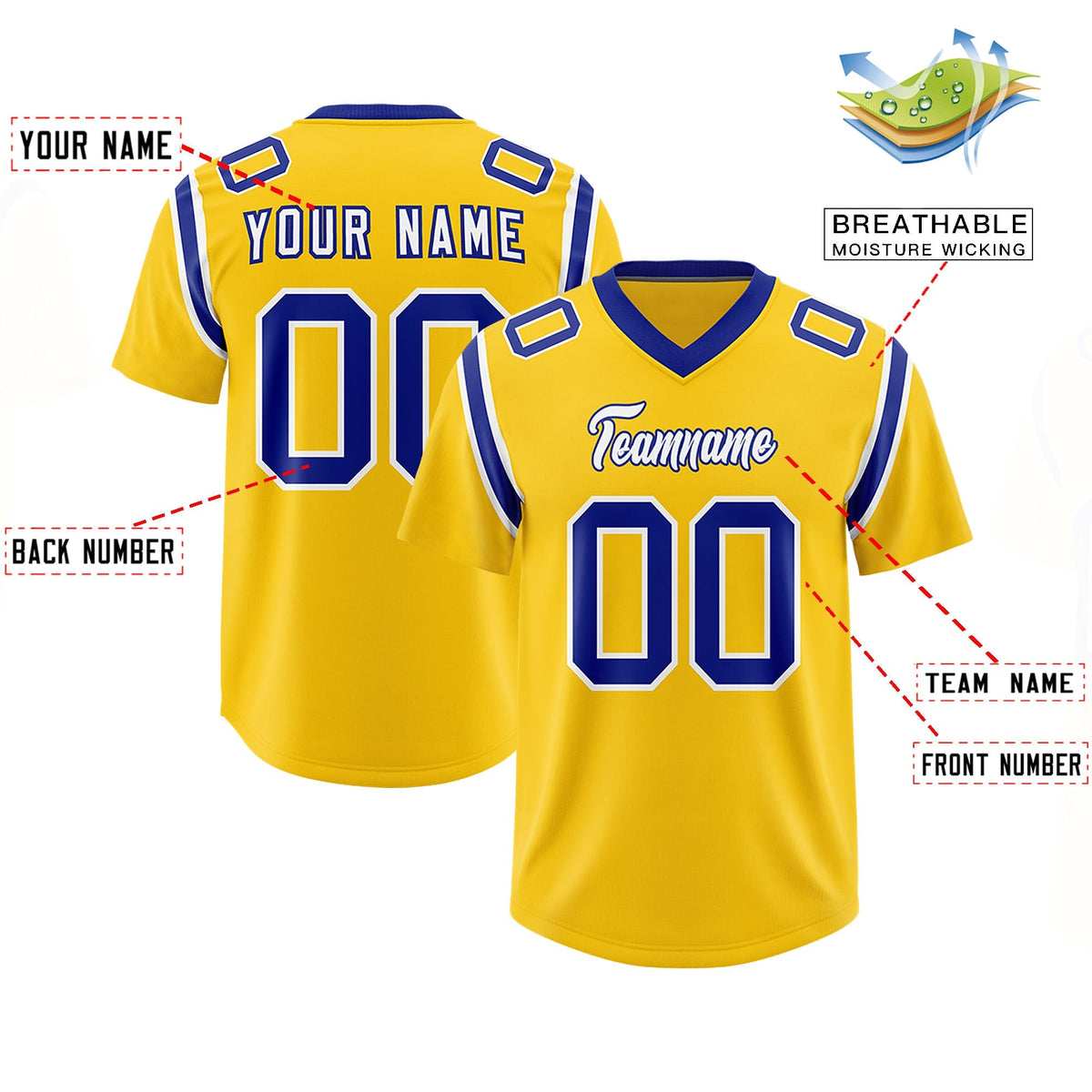 Custom Gold Personalized Shoulder Cut Two-Tone Authentic American Football Jersey