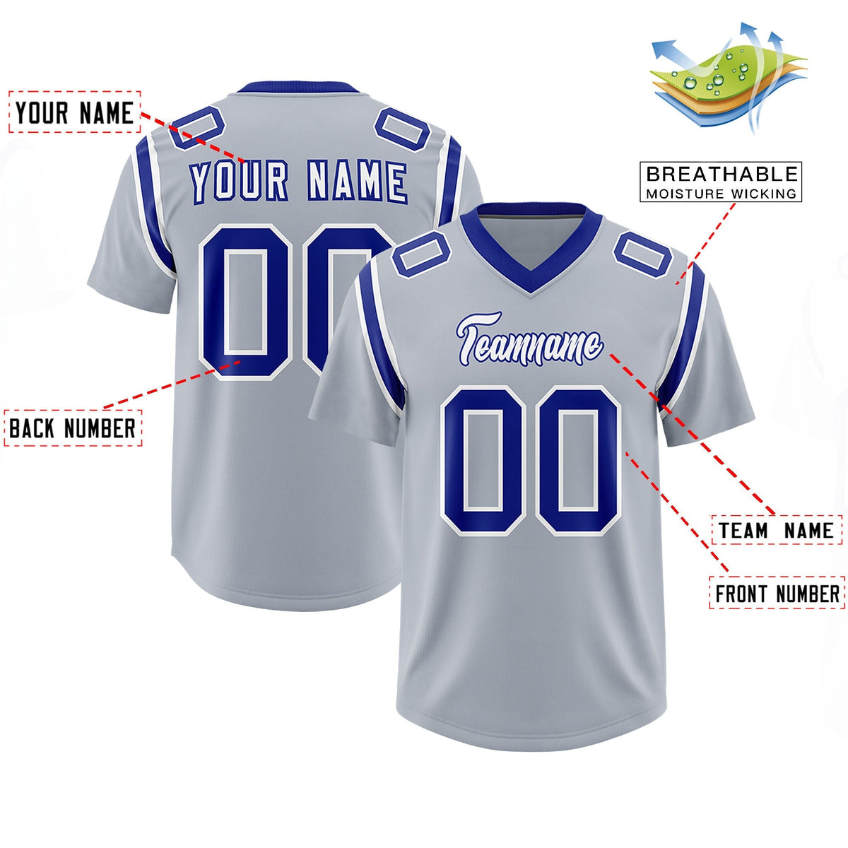 Custom Silver Personalized Shoulder Cut Two-Tone Authentic American Football Jersey