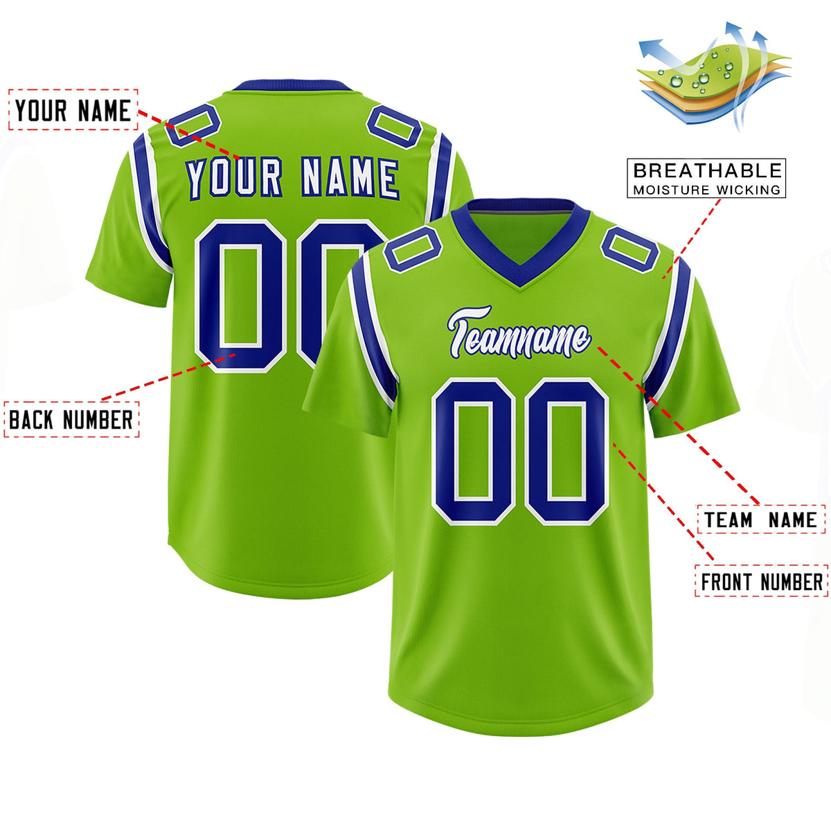 Custom Neon Green Personalized Shoulder Cut Two-Tone Authentic American Football Jersey