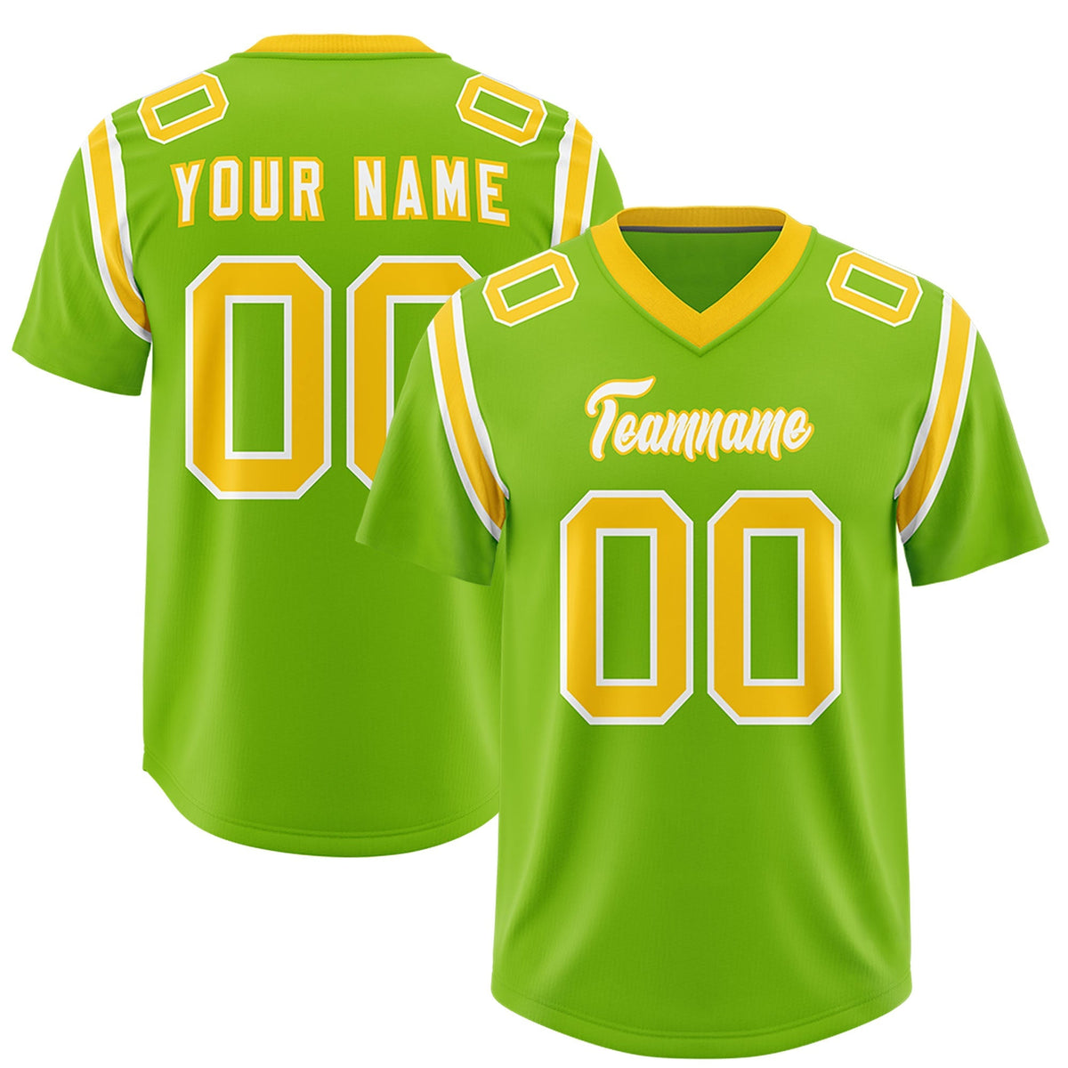 Custom Neon Green Personalized Shoulder Cut Two-Tone Authentic American Football Jersey
