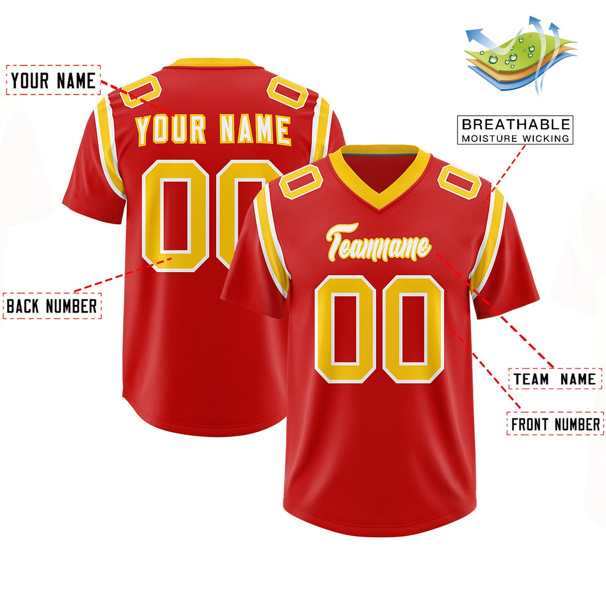 Custom Red Personalized Shoulder Cut Two-Tone Authentic American Football Jersey