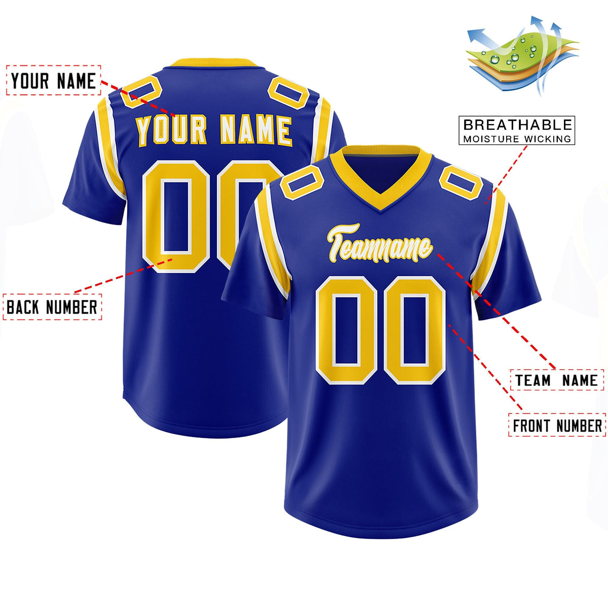 Custom Royal Personalized Shoulder Cut Two-Tone Authentic American Football Jersey