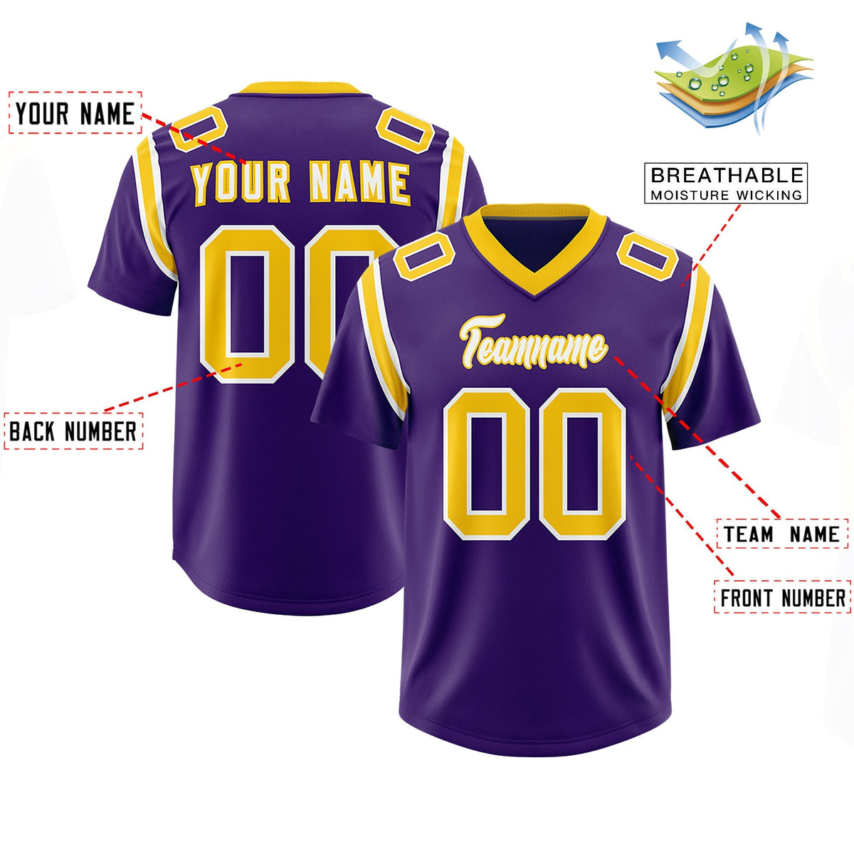 Custom Purple Personalized Shoulder Cut Two-Tone Authentic American Football Jersey