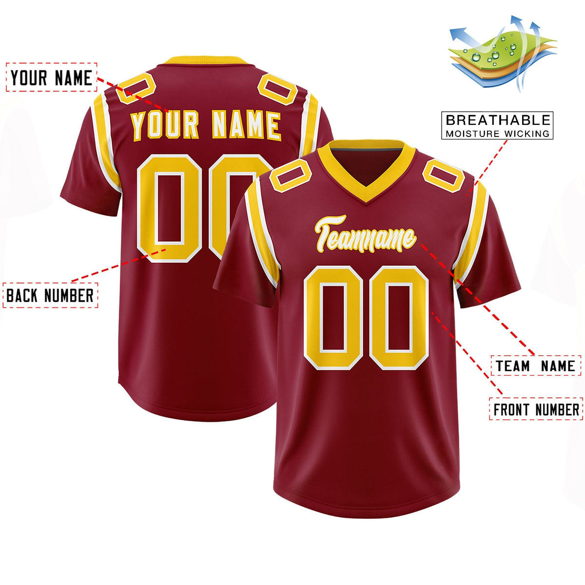 Custom Crimson Personalized Shoulder Cut Two-Tone Authentic American Football Jersey