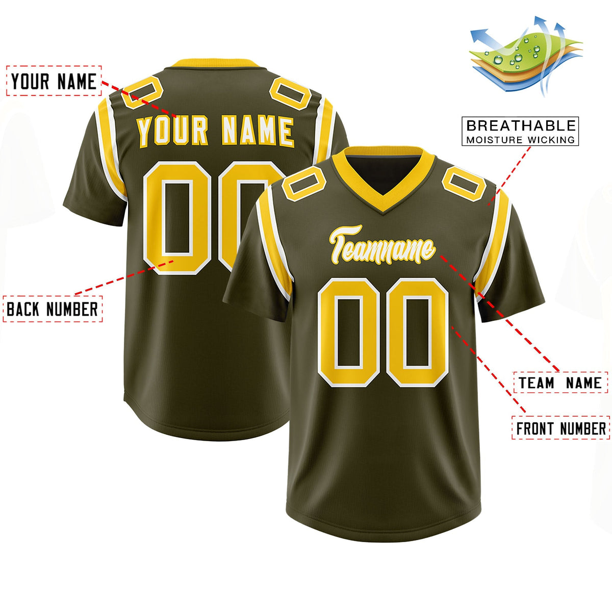 Custom Olive Personalized Shoulder Cut Two-Tone Authentic American Football Jersey