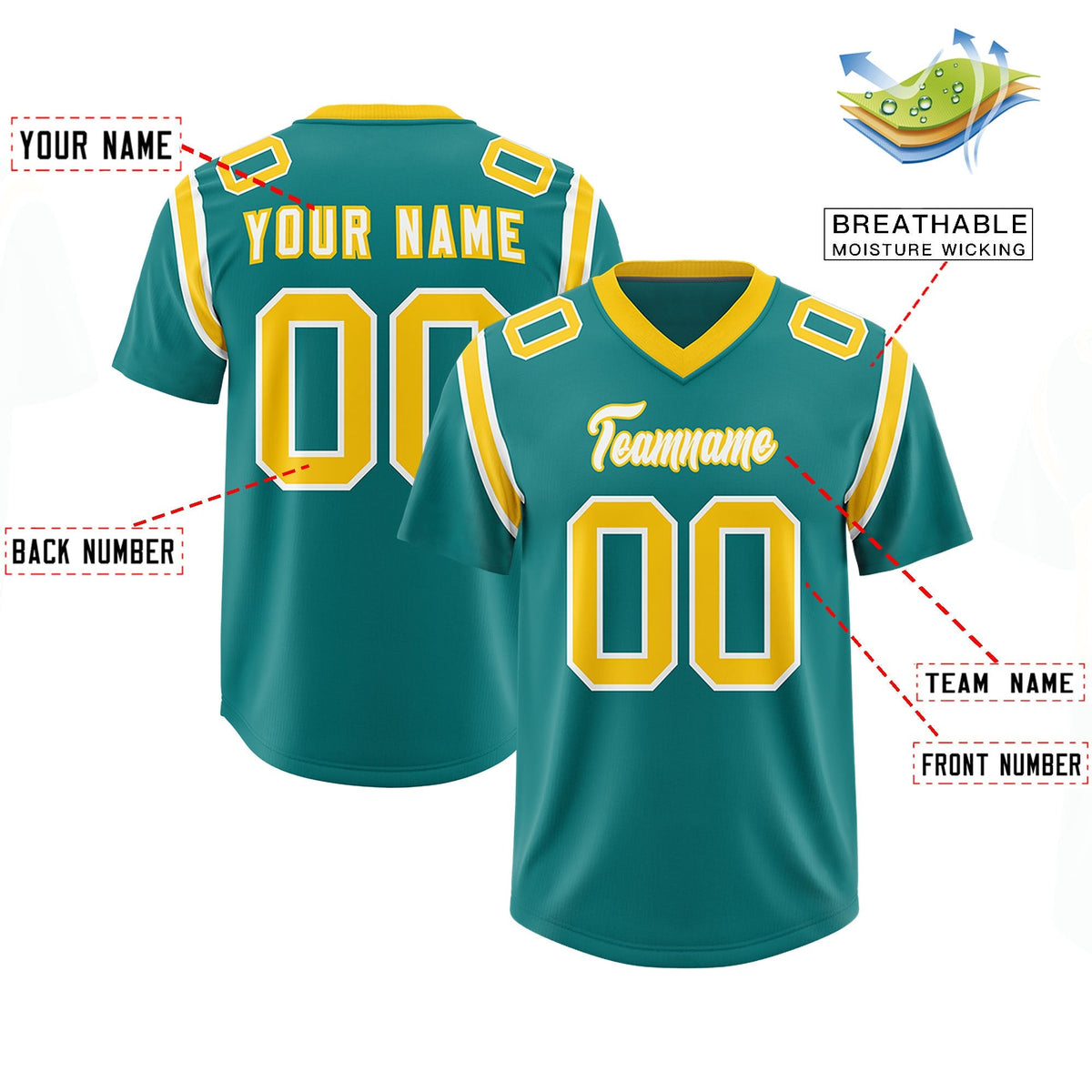 Custom Aqua Personalized Shoulder Cut Two-Tone Authentic American Football Jersey
