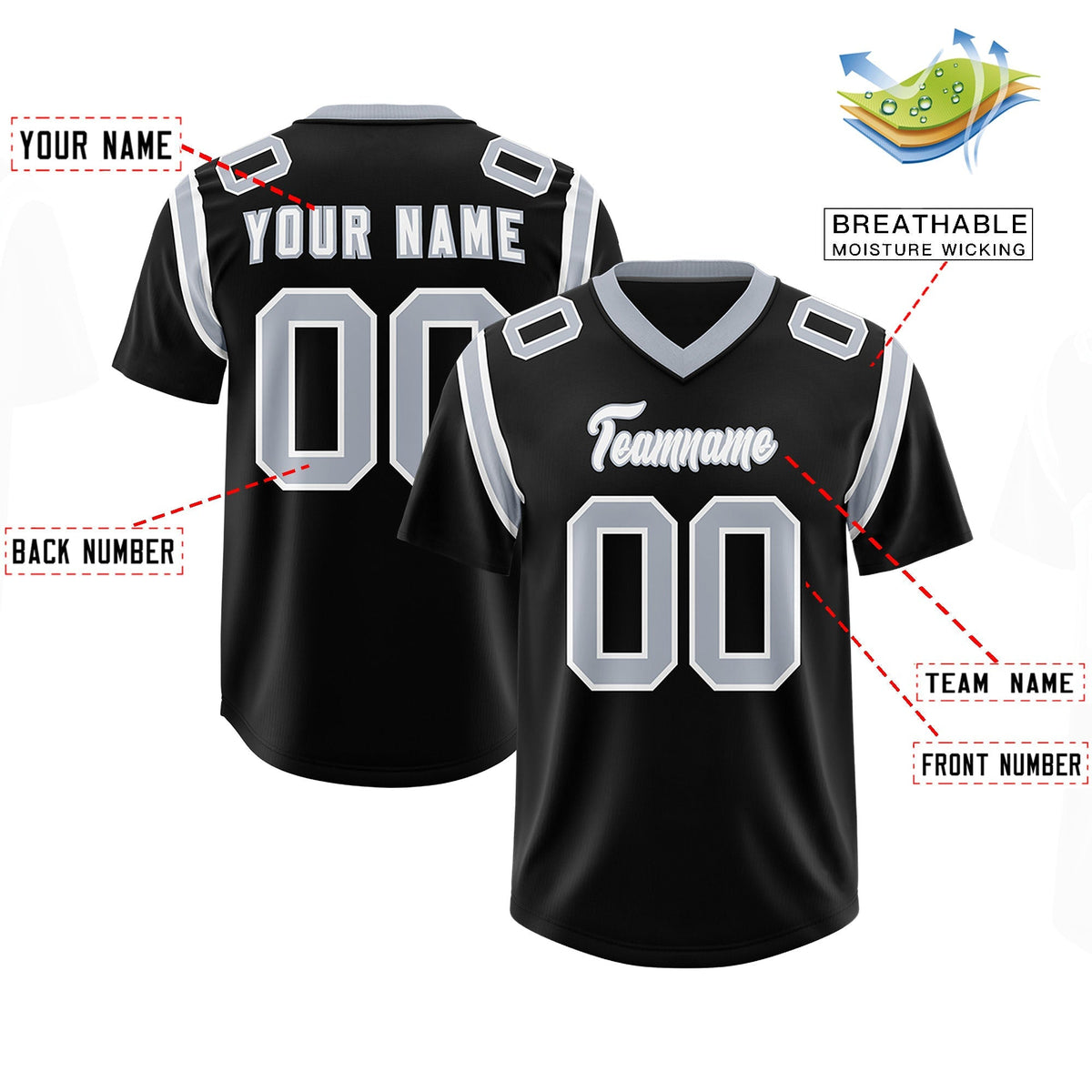 Custom Black Personalized Shoulder Cut Two-Tone Authentic American Football Jersey
