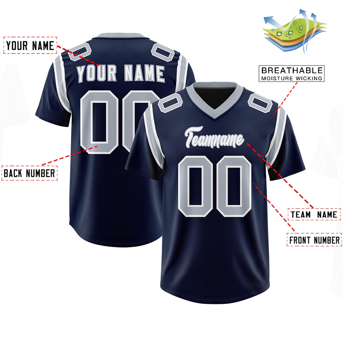 Custom Navy Personalized Shoulder Cut Two-Tone Authentic American Football Jersey