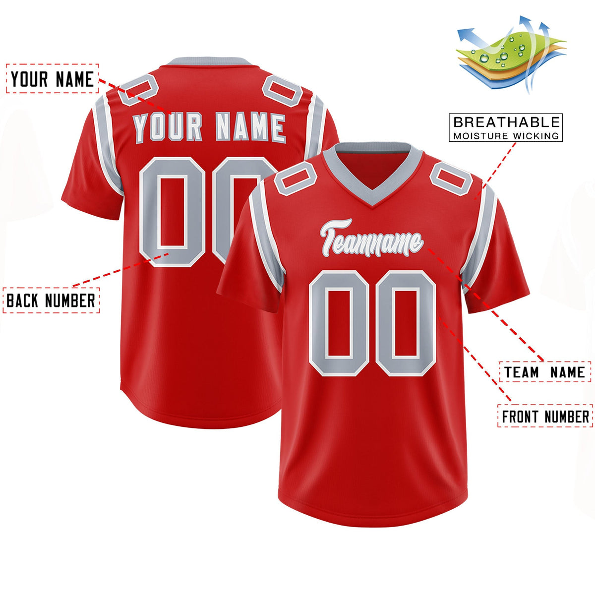Custom Red Personalized Shoulder Cut Two-Tone Authentic American Football Jersey