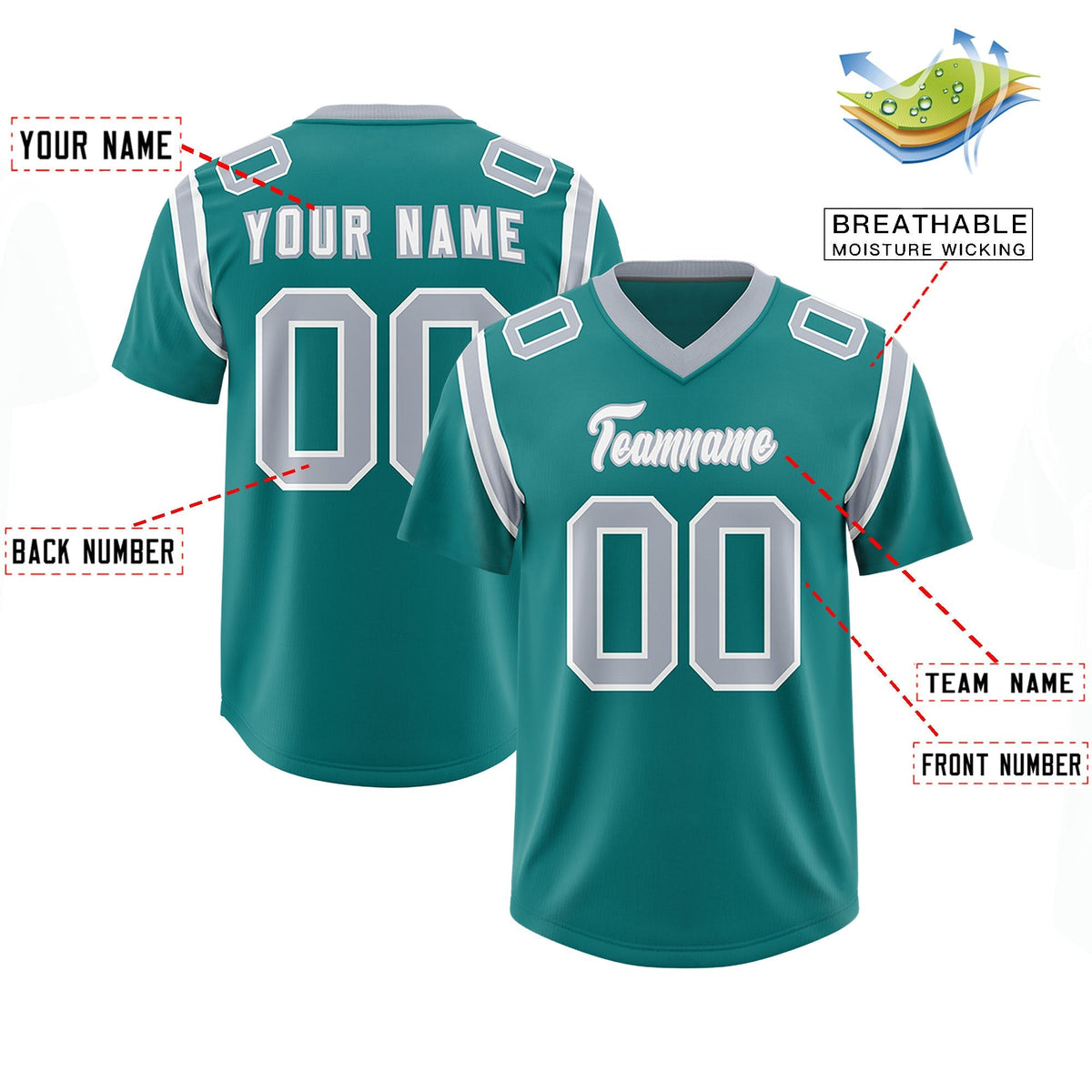 Custom Aqua Personalized Shoulder Cut Two-Tone Authentic American Football Jersey