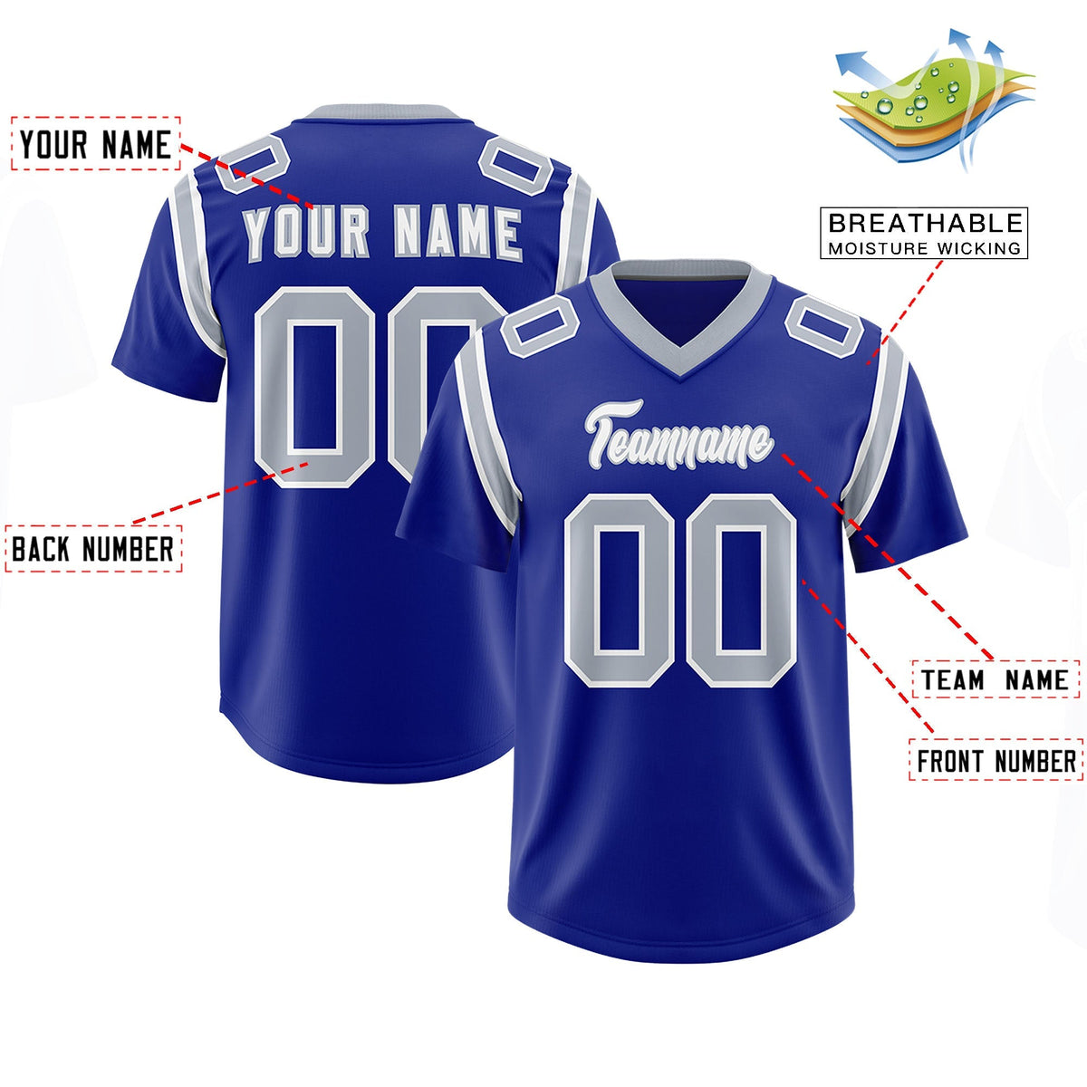 Custom Royal Personalized Shoulder Cut Two-Tone Authentic American Football Jersey