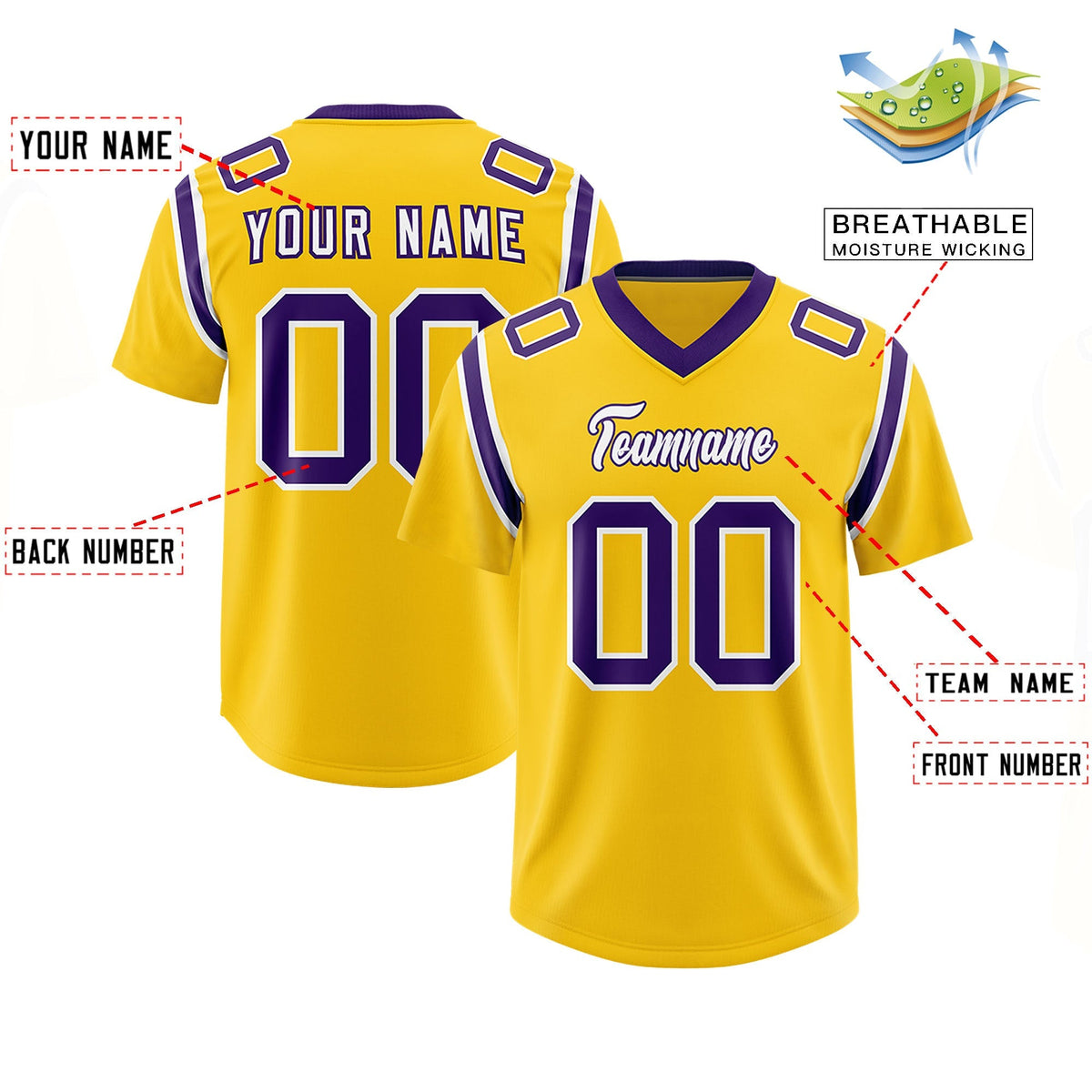 Custom Gold Personalized Shoulder Cut Two-Tone Authentic American Football Jersey