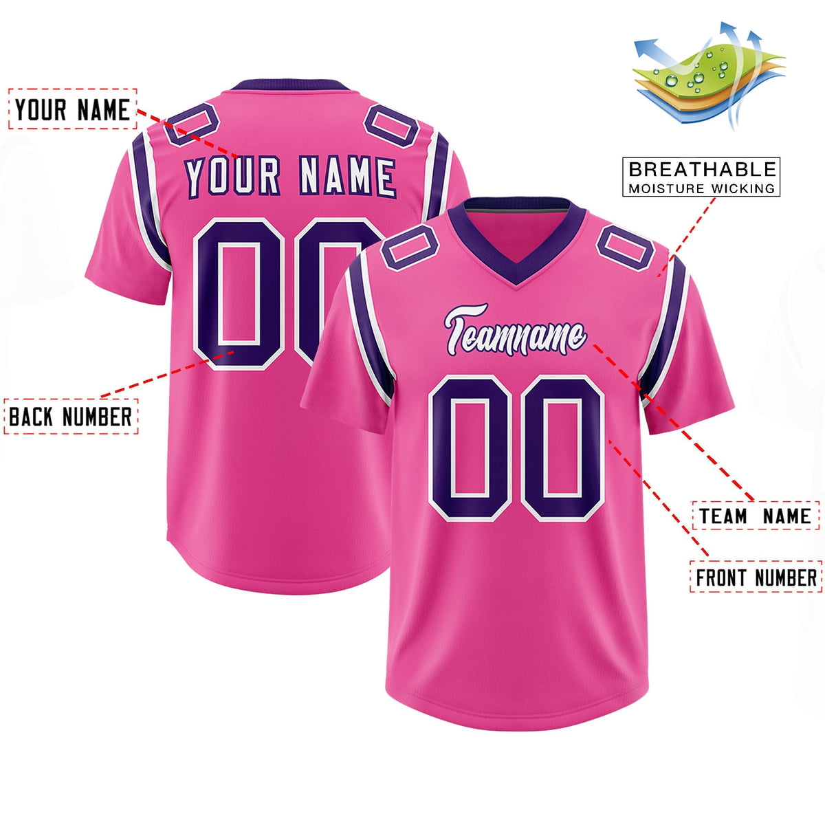 Custom Pink Personalized Shoulder Cut Two-Tone Authentic American Football Jersey