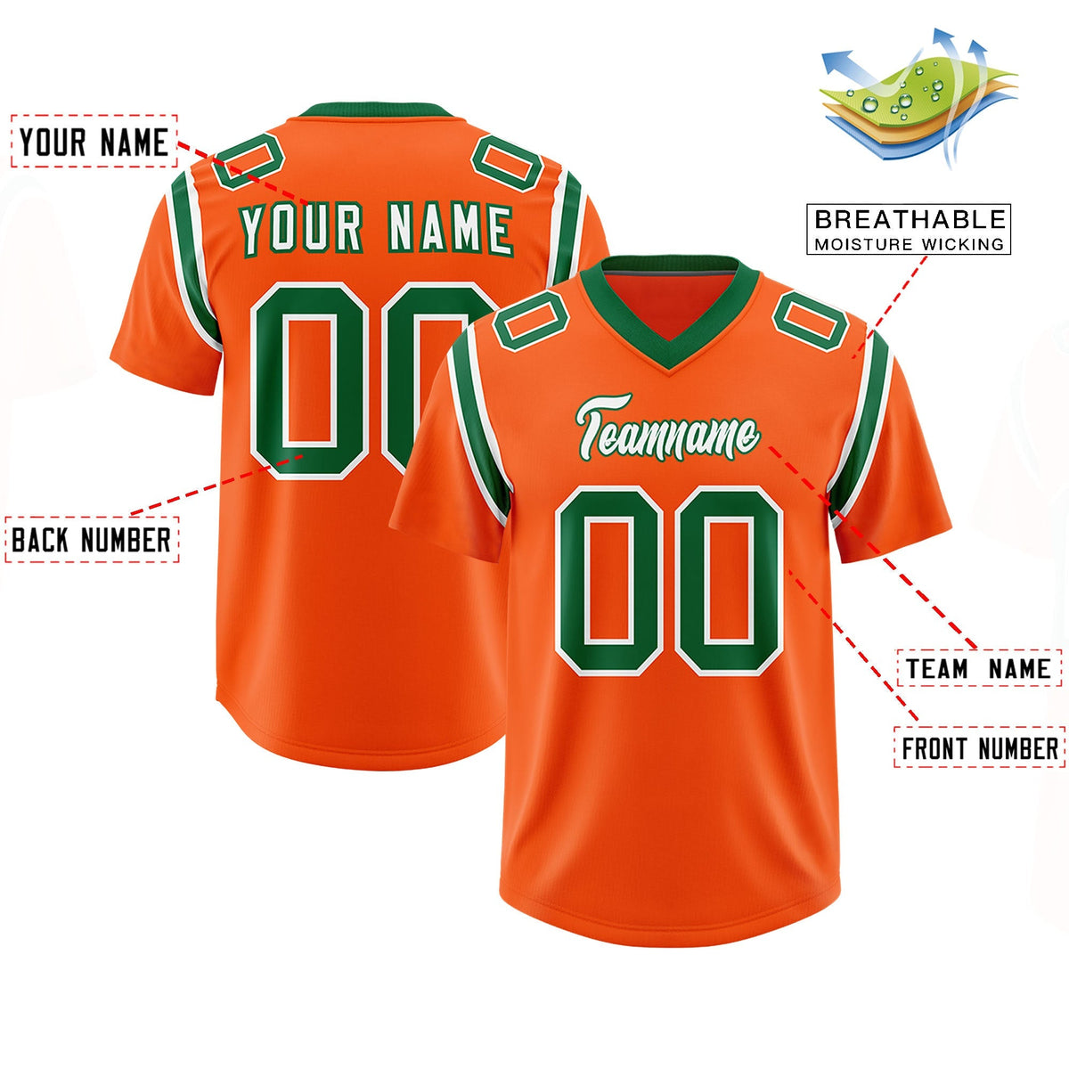 Custom Orange Personalized Shoulder Cut Two-Tone Authentic American Football Jersey