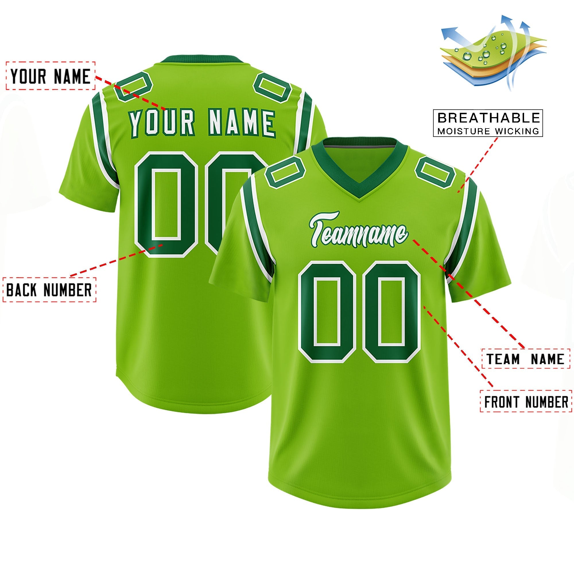 Custom Neon Green Personalized Shoulder Cut Two-Tone Authentic American Football Jersey