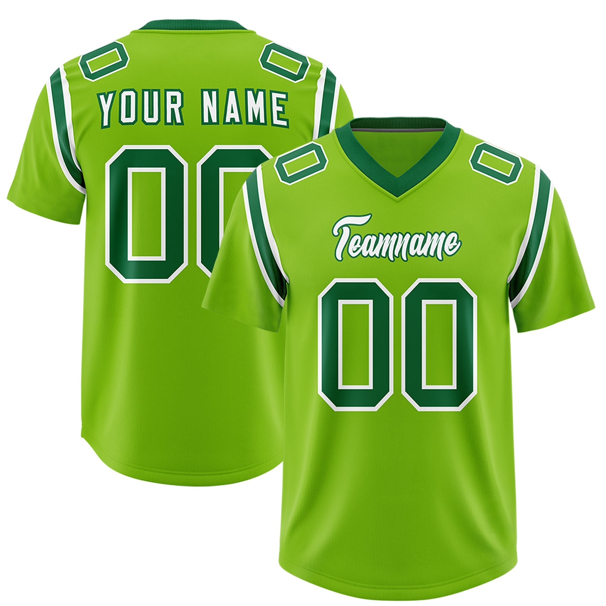 Custom Neon Green Personalized Shoulder Cut Two-Tone Authentic American Football Jersey