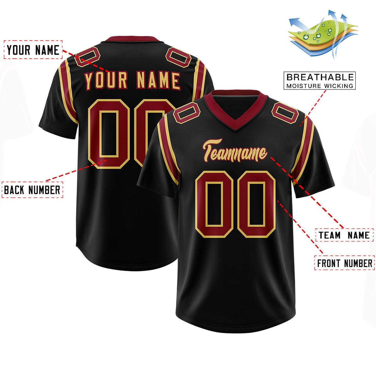 Custom Black Personalized Shoulder Cut Two-Tone Authentic American Football Jersey