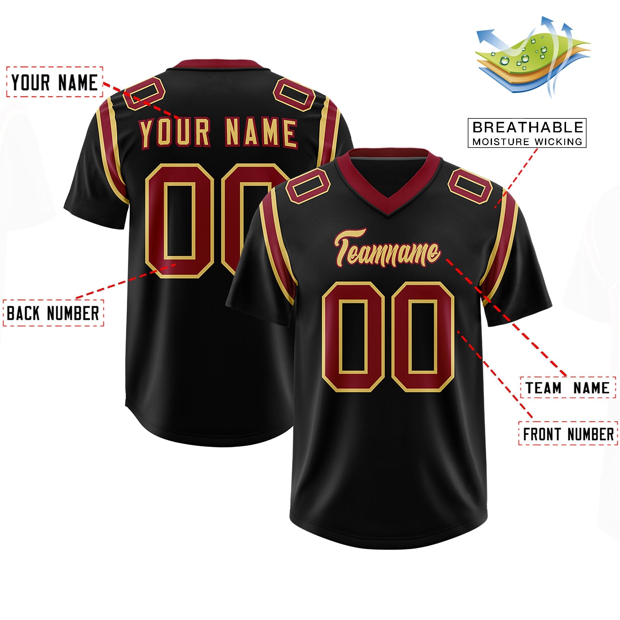 Custom Black Personalized Shoulder Cut Two-Tone Authentic American Football Jersey