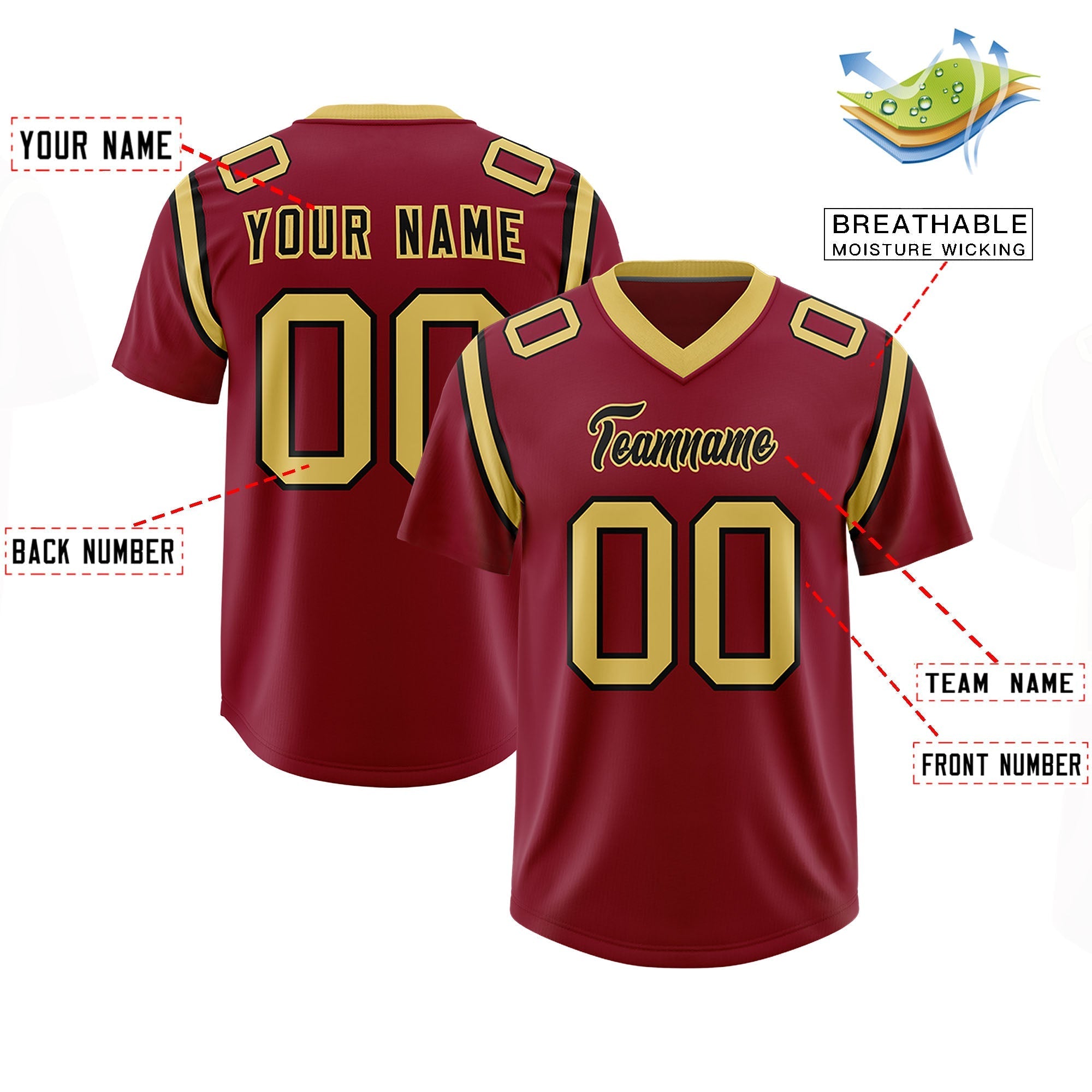 Custom Crimson Personalized Shoulder Cut Two-Tone Authentic American Football Jersey