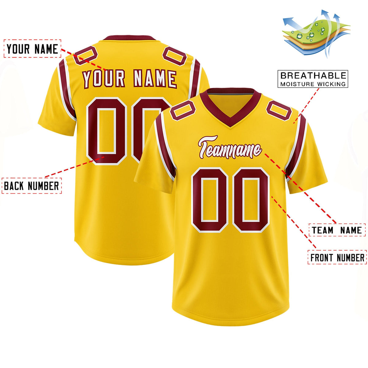 Custom Gold Personalized Shoulder Cut Two-Tone Authentic American Football Jersey