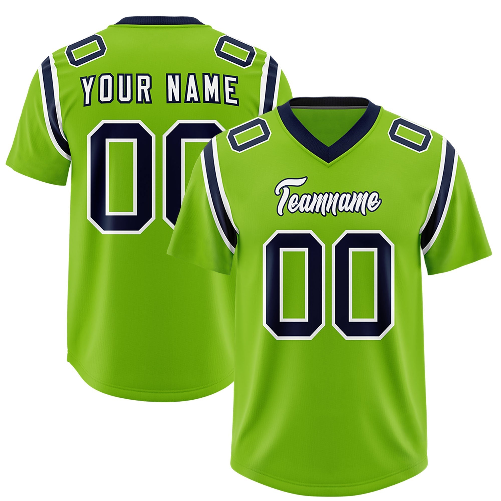 Custom Neon Green Personalized Shoulder Cut Two-Tone Authentic American Football Jersey