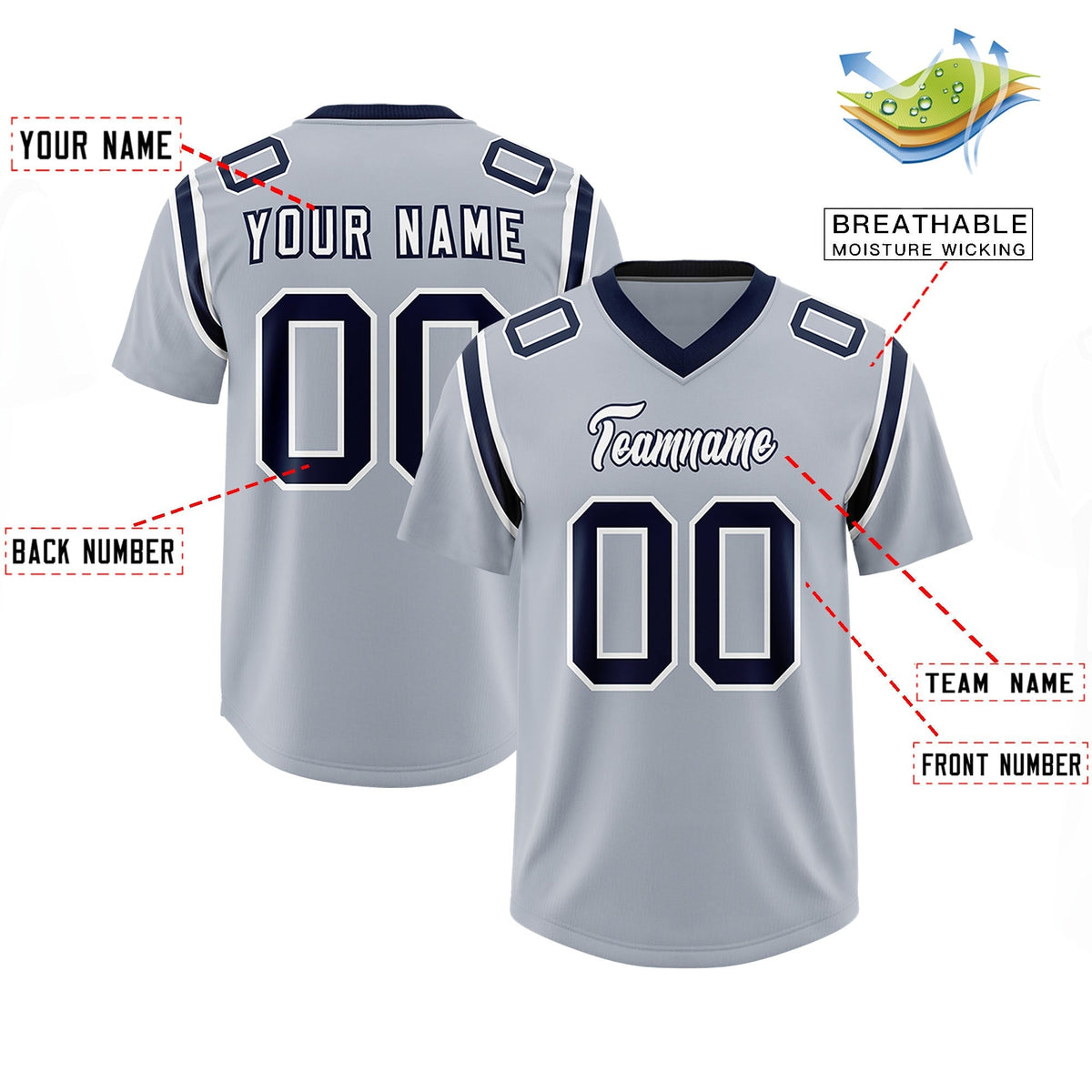Custom Silver Personalized Shoulder Cut Two-Tone Authentic American Football Jersey