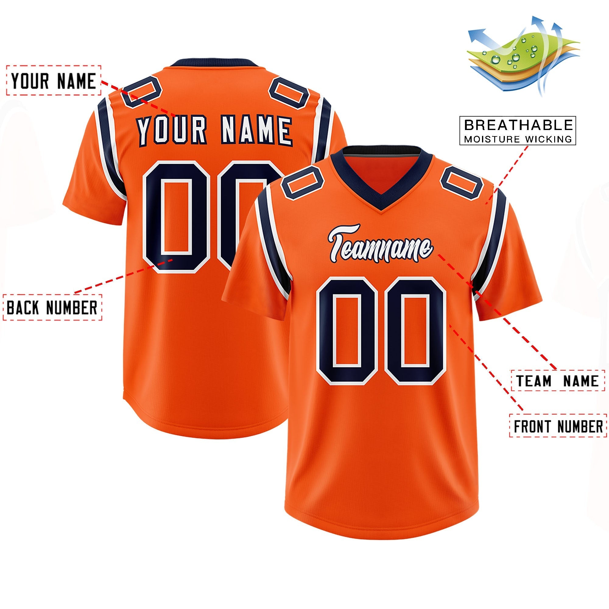 Custom Orange Personalized Shoulder Cut Two-Tone Authentic American Football Jersey