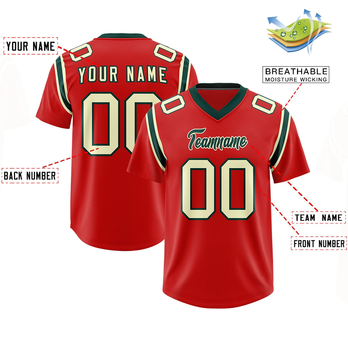 Custom Red Personalized Shoulder Cut Two-Tone Authentic American Football Jersey