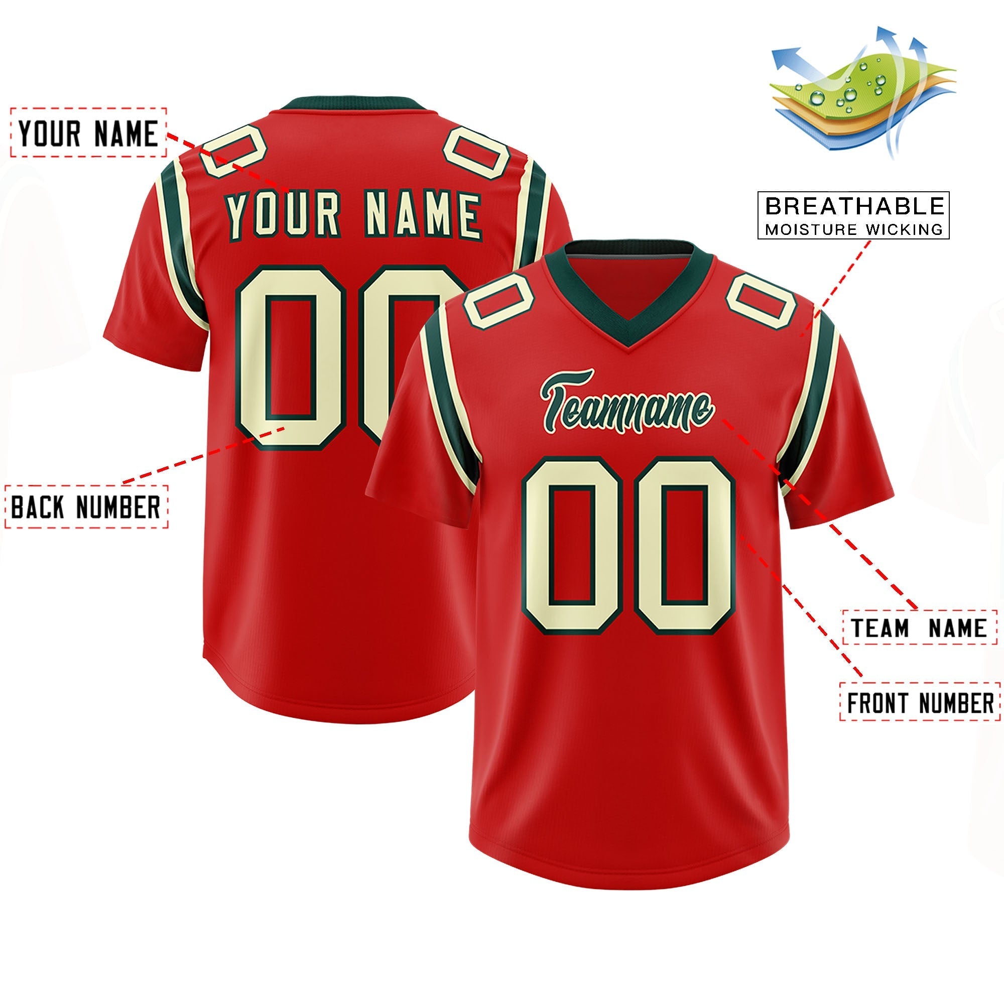 Custom Red Personalized Shoulder Cut Two-Tone Authentic American Football Jersey