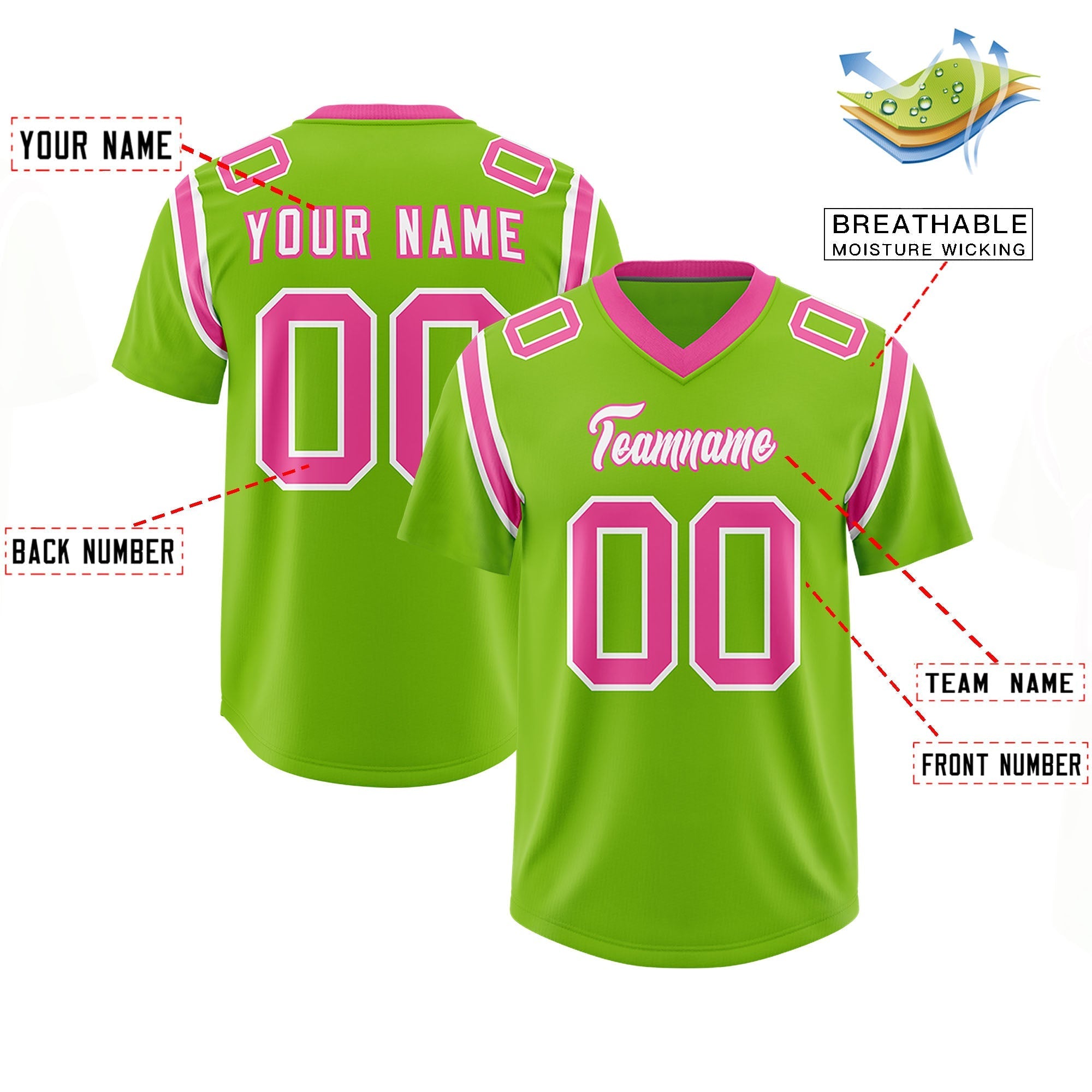 Custom Neon Green Personalized Shoulder Cut Two-Tone Authentic American Football Jersey