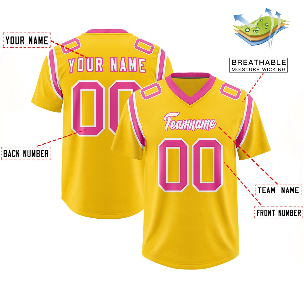 Custom Gold Personalized Shoulder Cut Two-Tone Authentic American Football Jersey