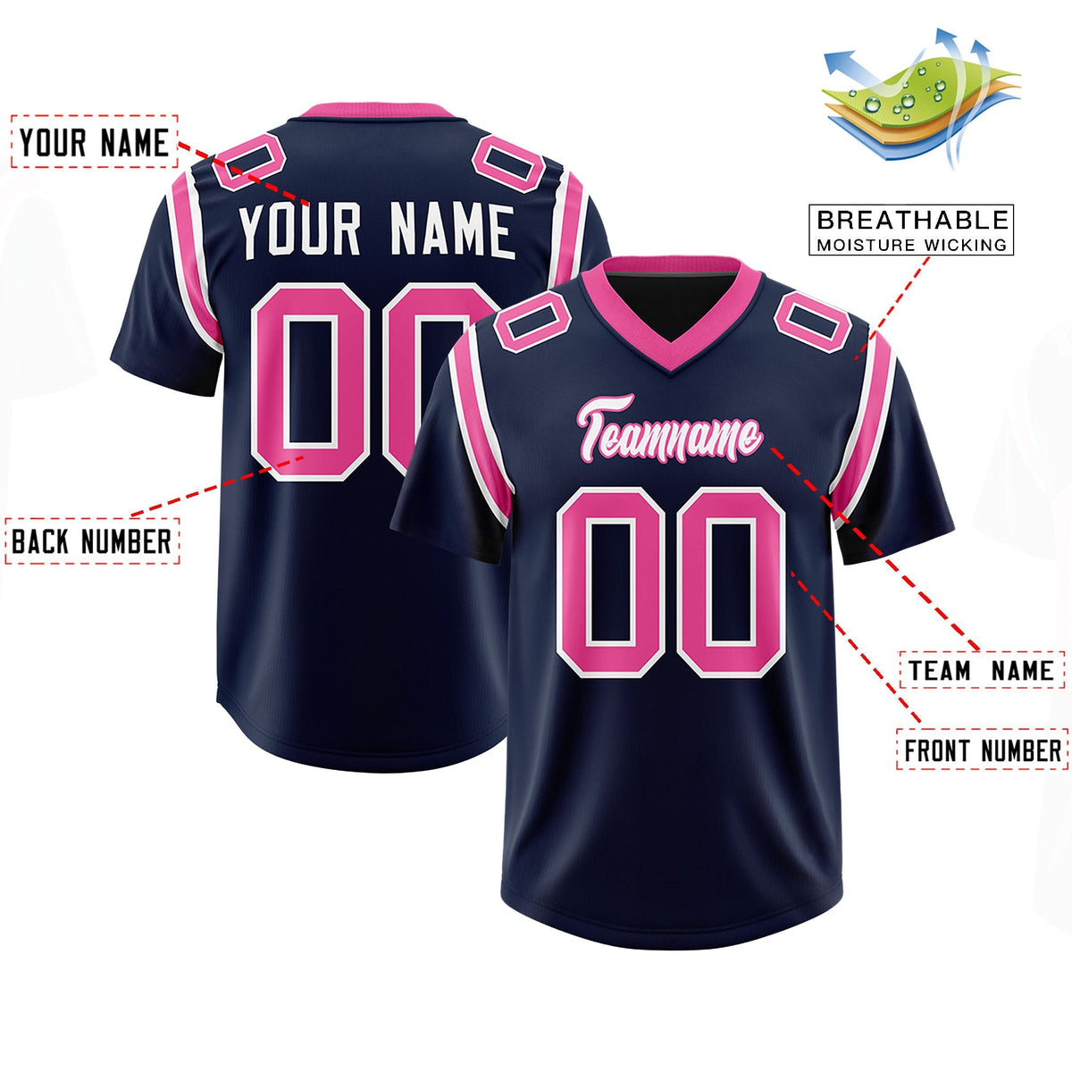 Custom Navy Personalized Shoulder Cut Two-Tone Authentic American Football Jersey