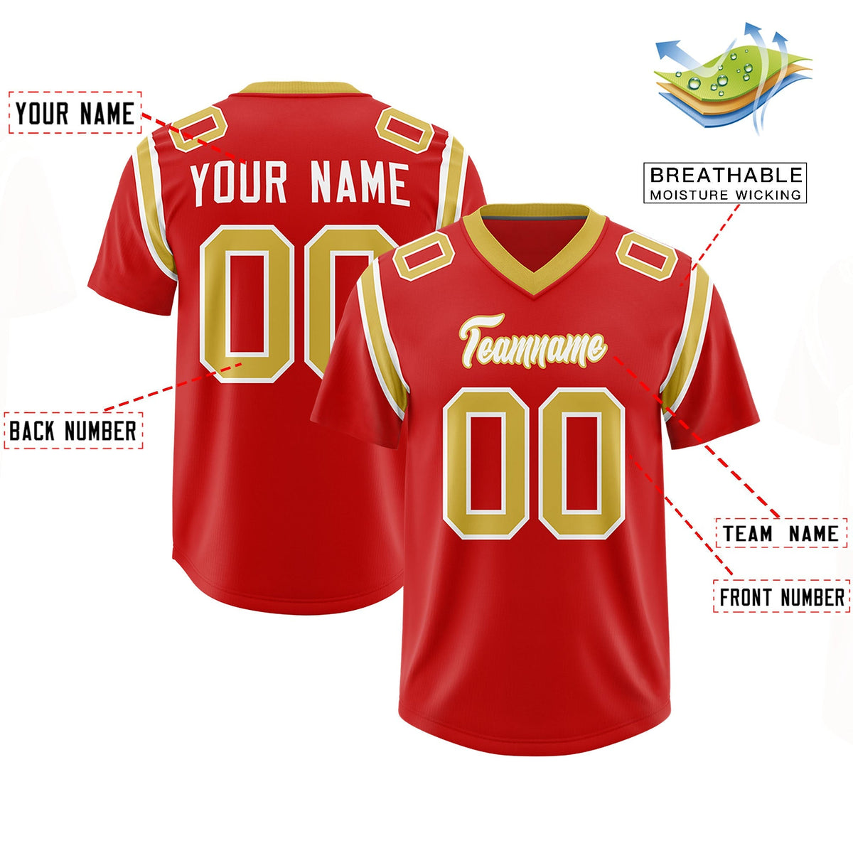 Custom Red Personalized Shoulder Cut Two-Tone Authentic American Football Jersey