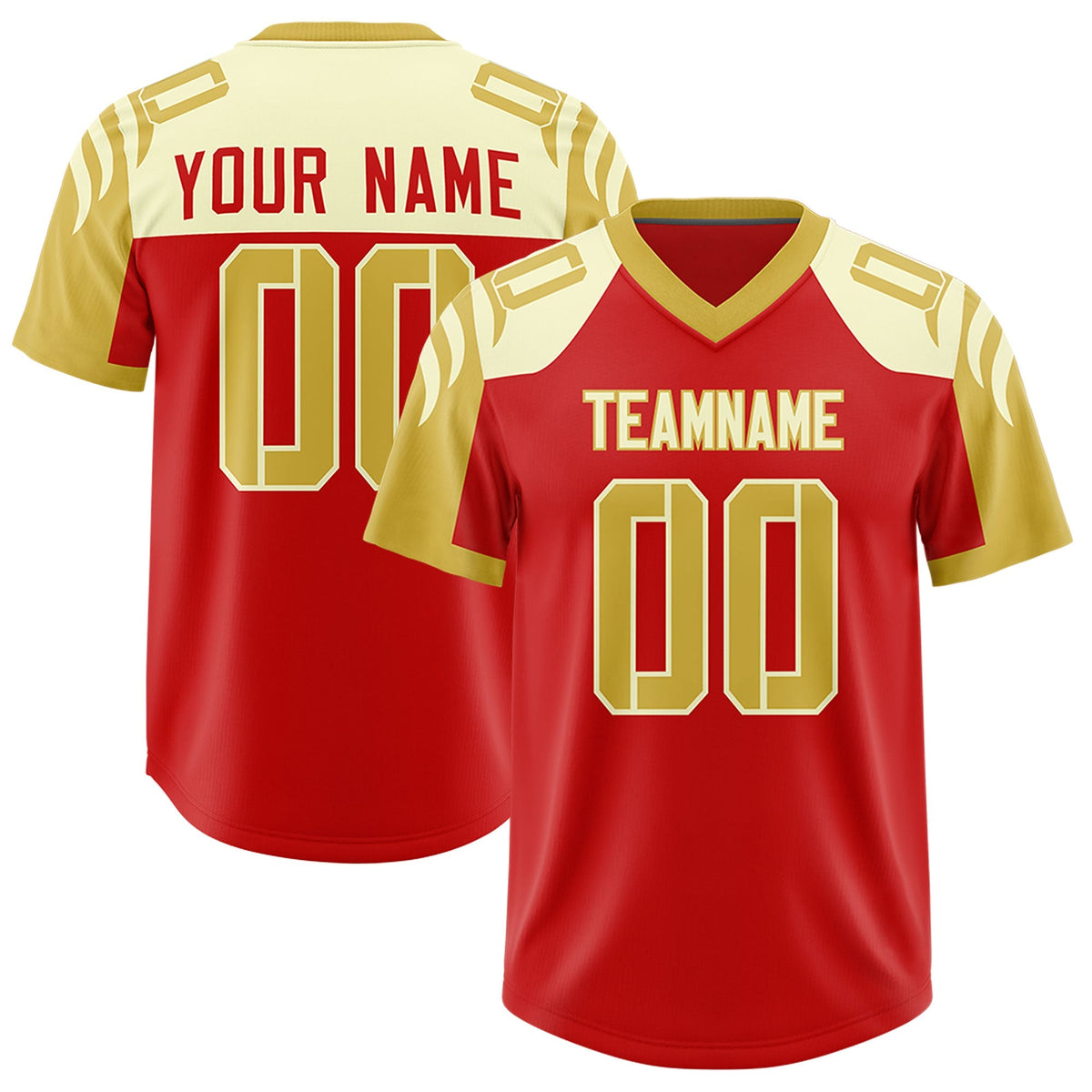 Custom Red Old Gold Raglan Sleeves Personalized Pattern Authentic American Football Jersey