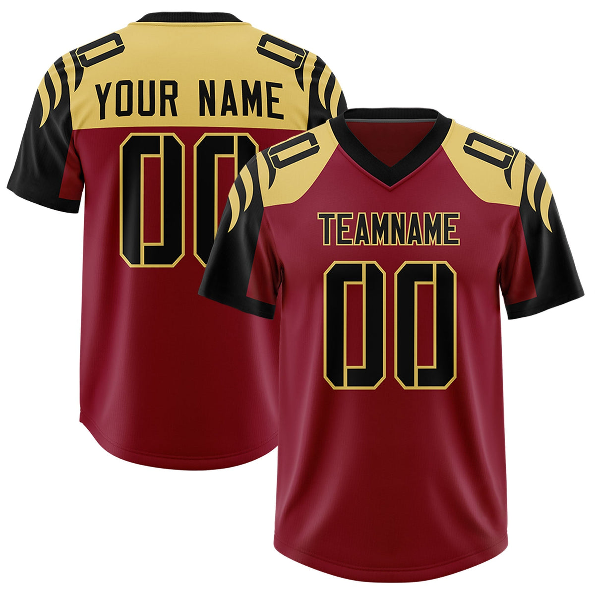 Custom Crimson Black Raglan Sleeves Personalized Pattern Authentic American Football Jersey