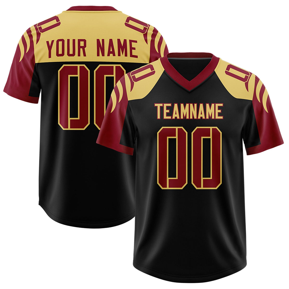 Custom Black Crimson Raglan Sleeves Personalized Pattern Authentic American Football Jersey