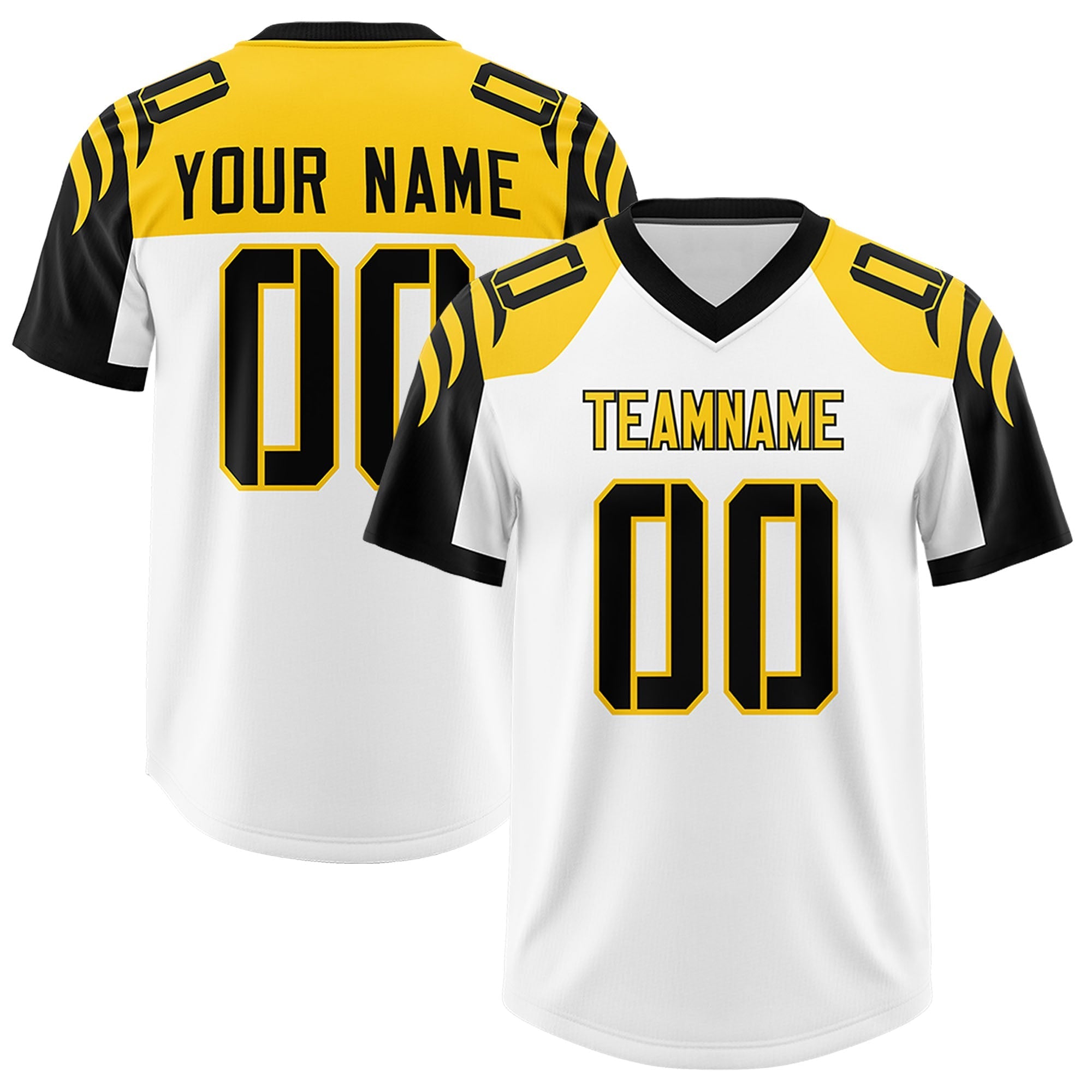 Custom White Black Raglan Sleeves Personalized Pattern Authentic American Football Jersey