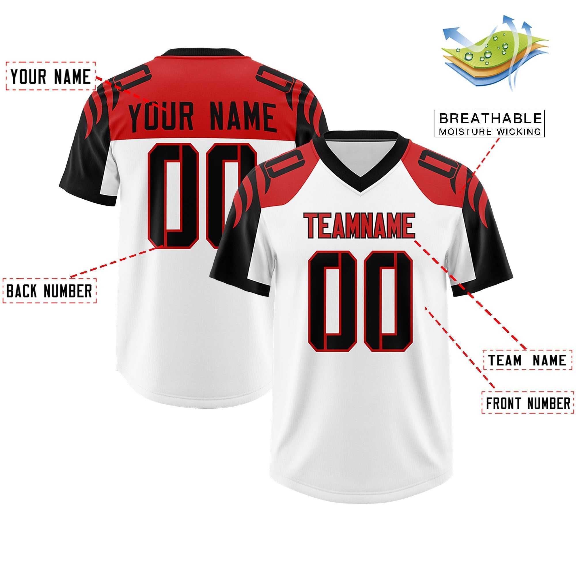 Custom White Black Raglan Sleeves Personalized Pattern Authentic American Football Jersey
