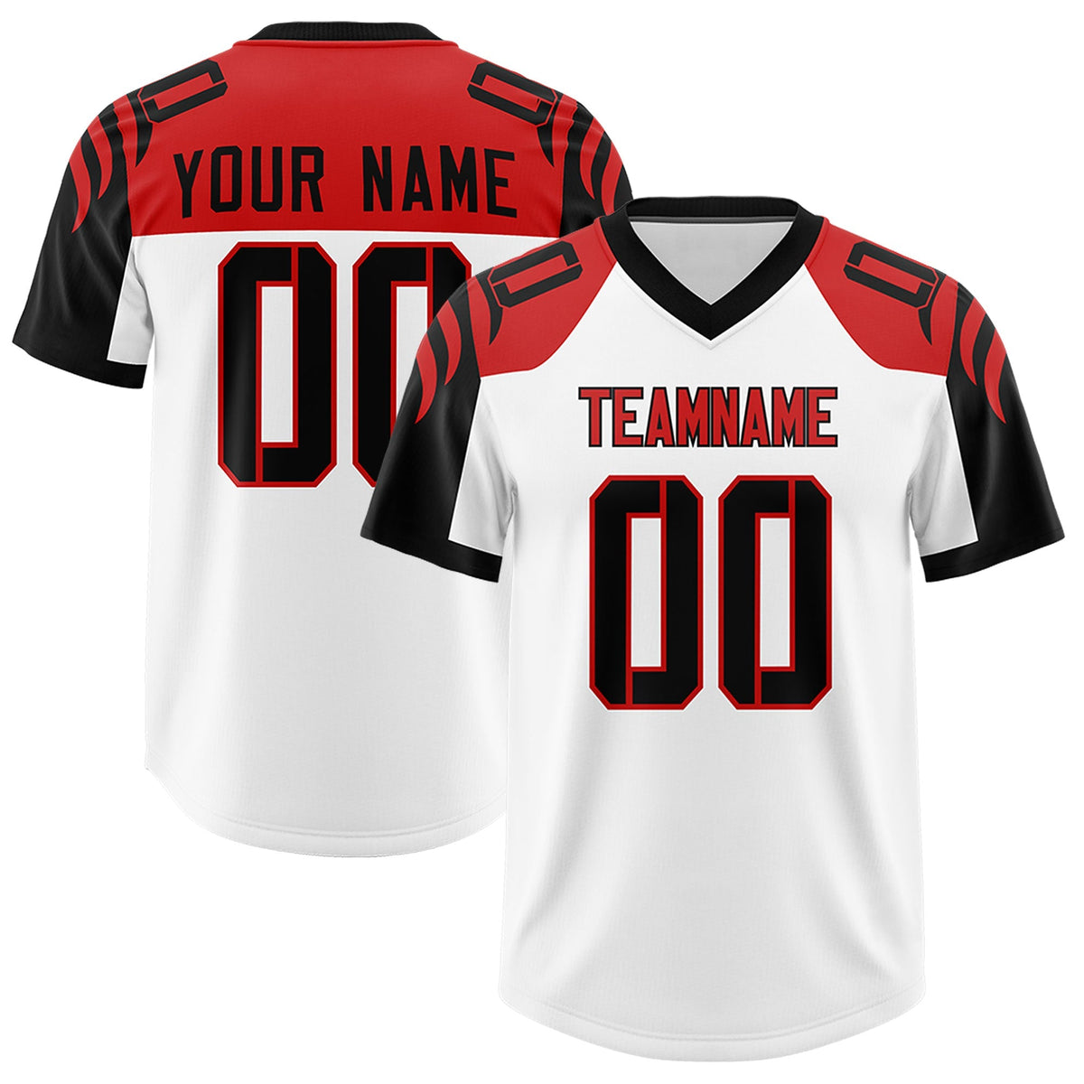 Custom White Black Raglan Sleeves Personalized Pattern Authentic American Football Jersey