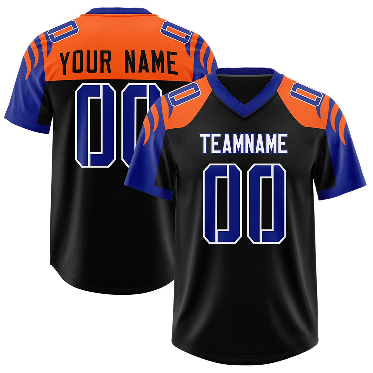 Custom Black Royal Raglan Sleeves Personalized Pattern Authentic American Football Jersey