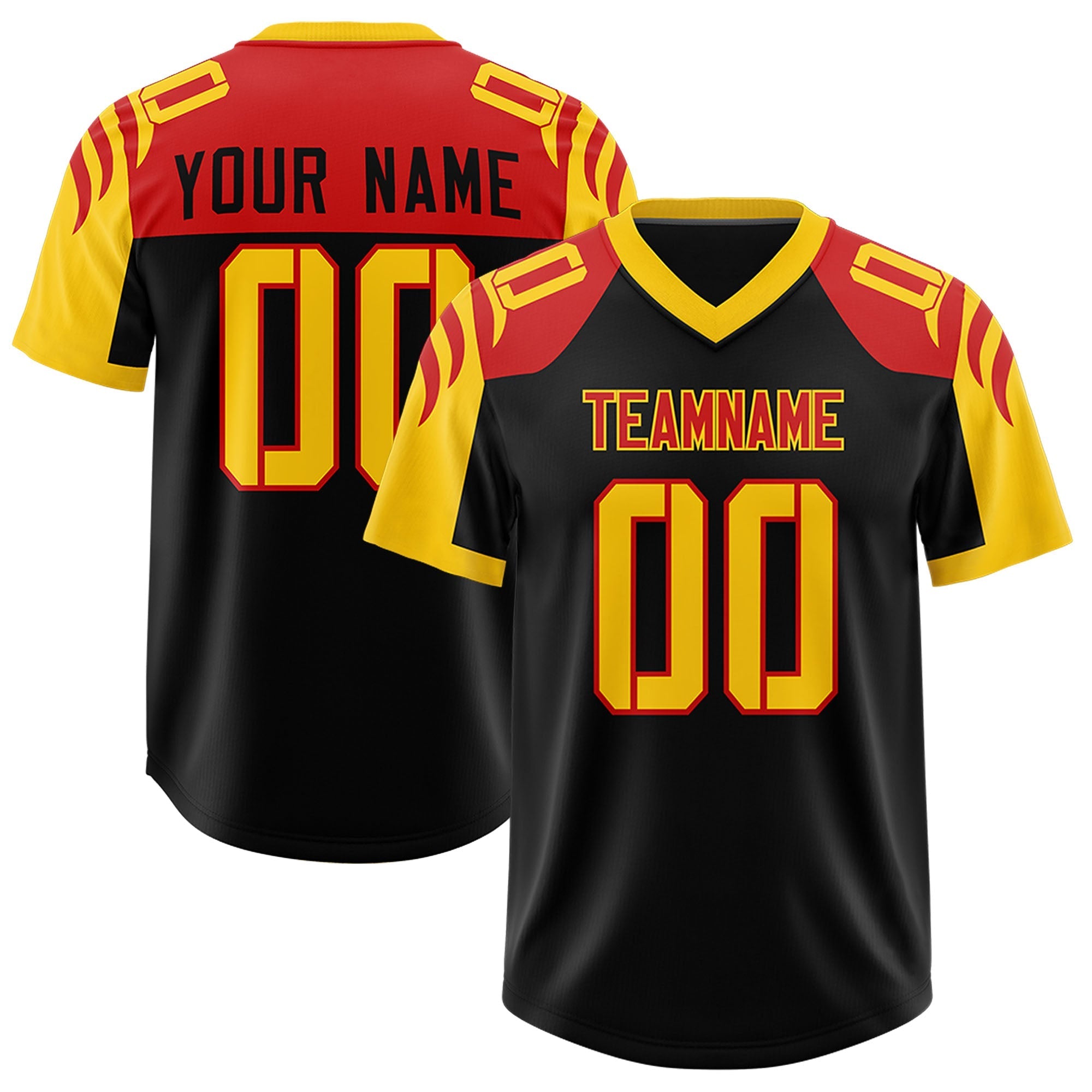 Custom Black Gold Raglan Sleeves Personalized Pattern Authentic American Football Jersey