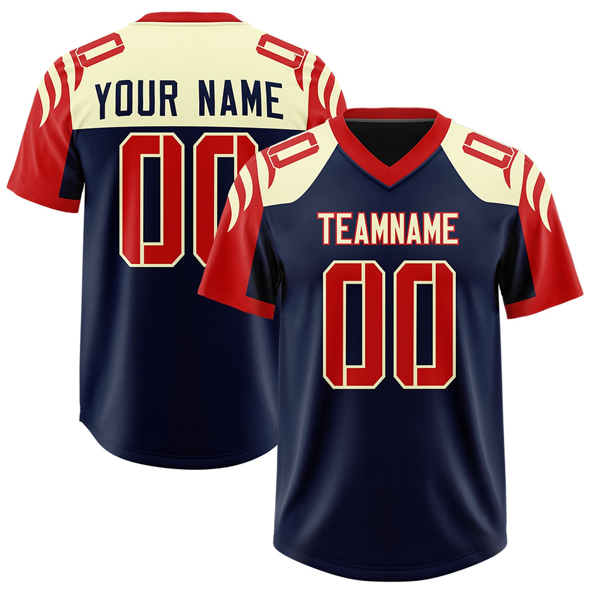 Custom Navy Red Raglan Sleeves Personalized Pattern Authentic American Football Jersey