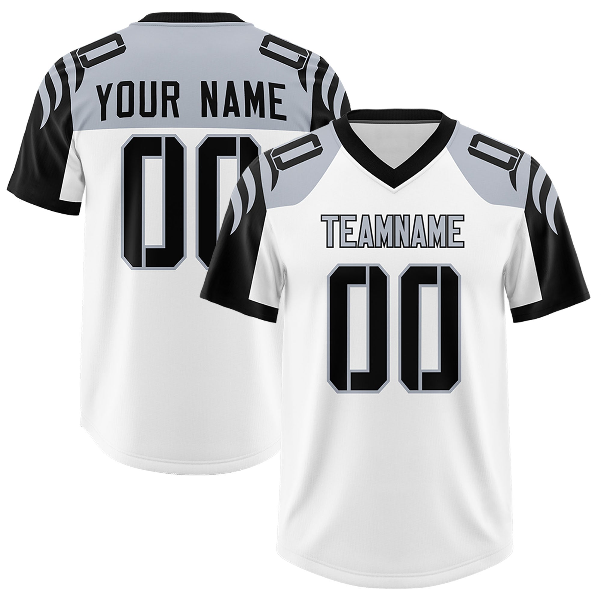 Custom White Black Raglan Sleeves Personalized Pattern Authentic American Football Jersey