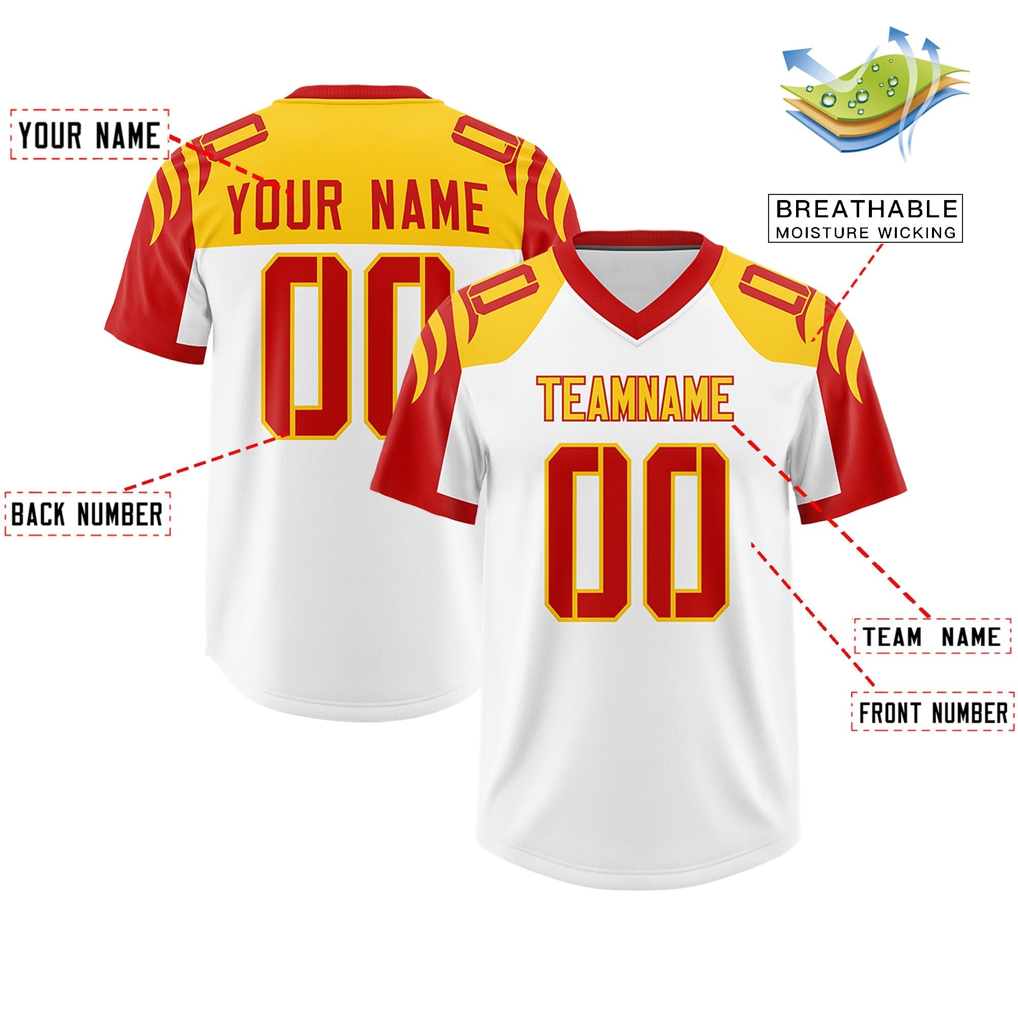 Custom White Red Raglan Sleeves Personalized Pattern Authentic American Football Jersey