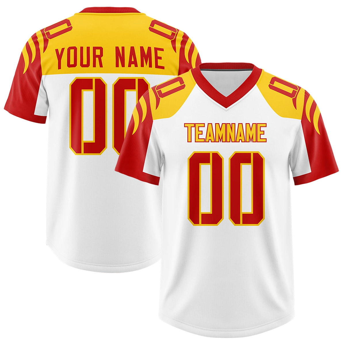 Custom White Red Raglan Sleeves Personalized Pattern Authentic American Football Jersey
