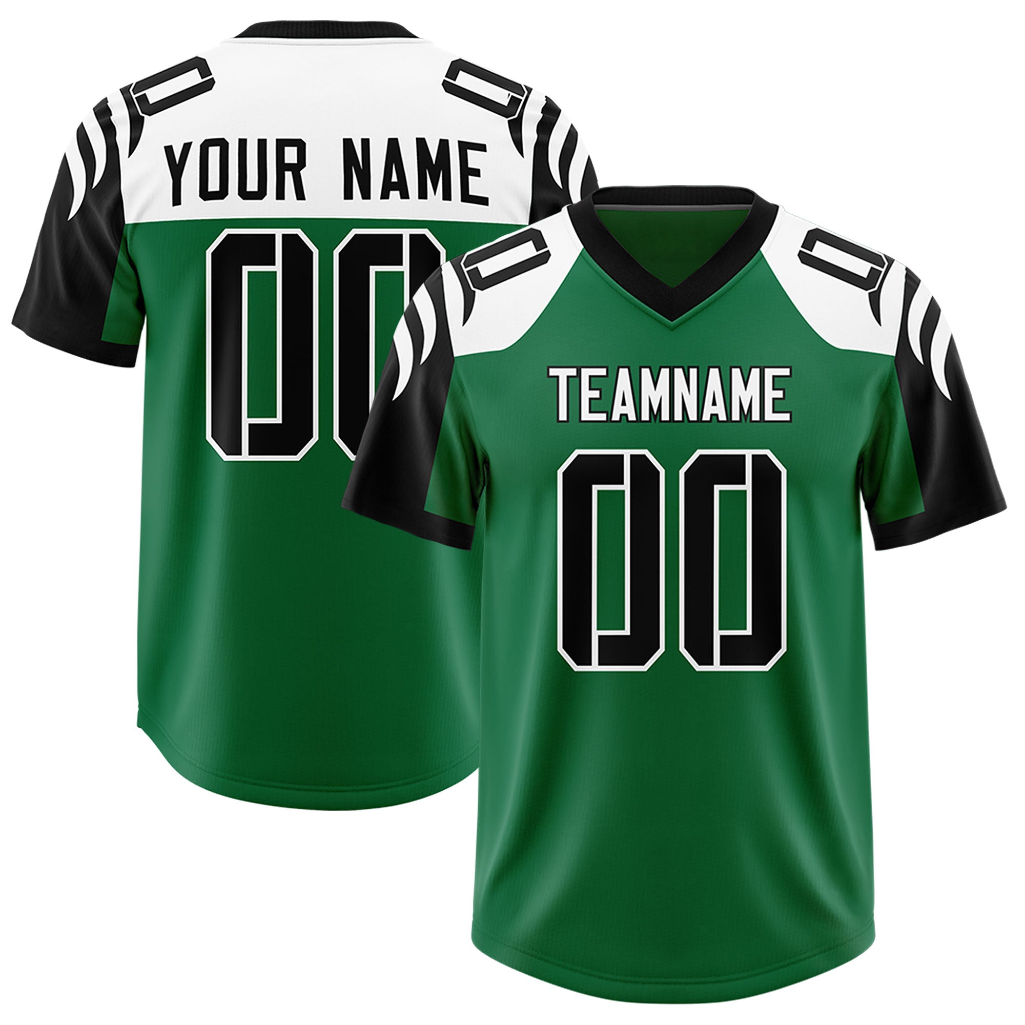 Custom Kelly Green Black Raglan Sleeves Personalized Pattern Authentic American Football Jersey